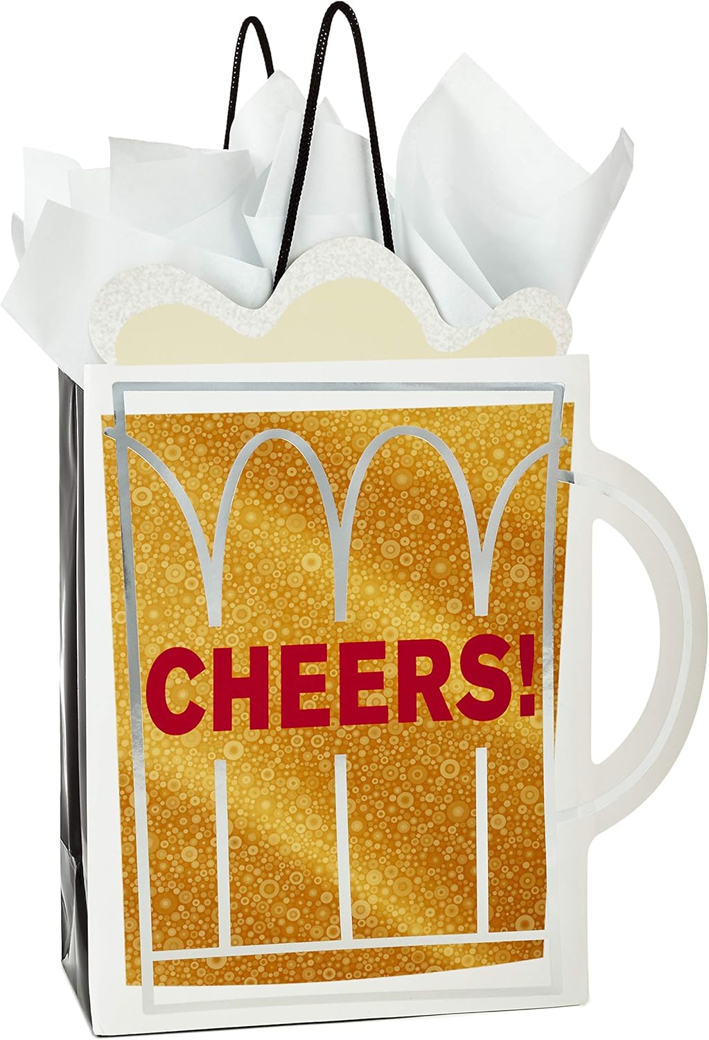 Hallmark 9" Medium Gift Bag with Tissue Paper ("Cheers!" Beer Mug) for Christmas, Father's Day, Birthdays, Graduations, Promotions, New Jobs or Any Occasion