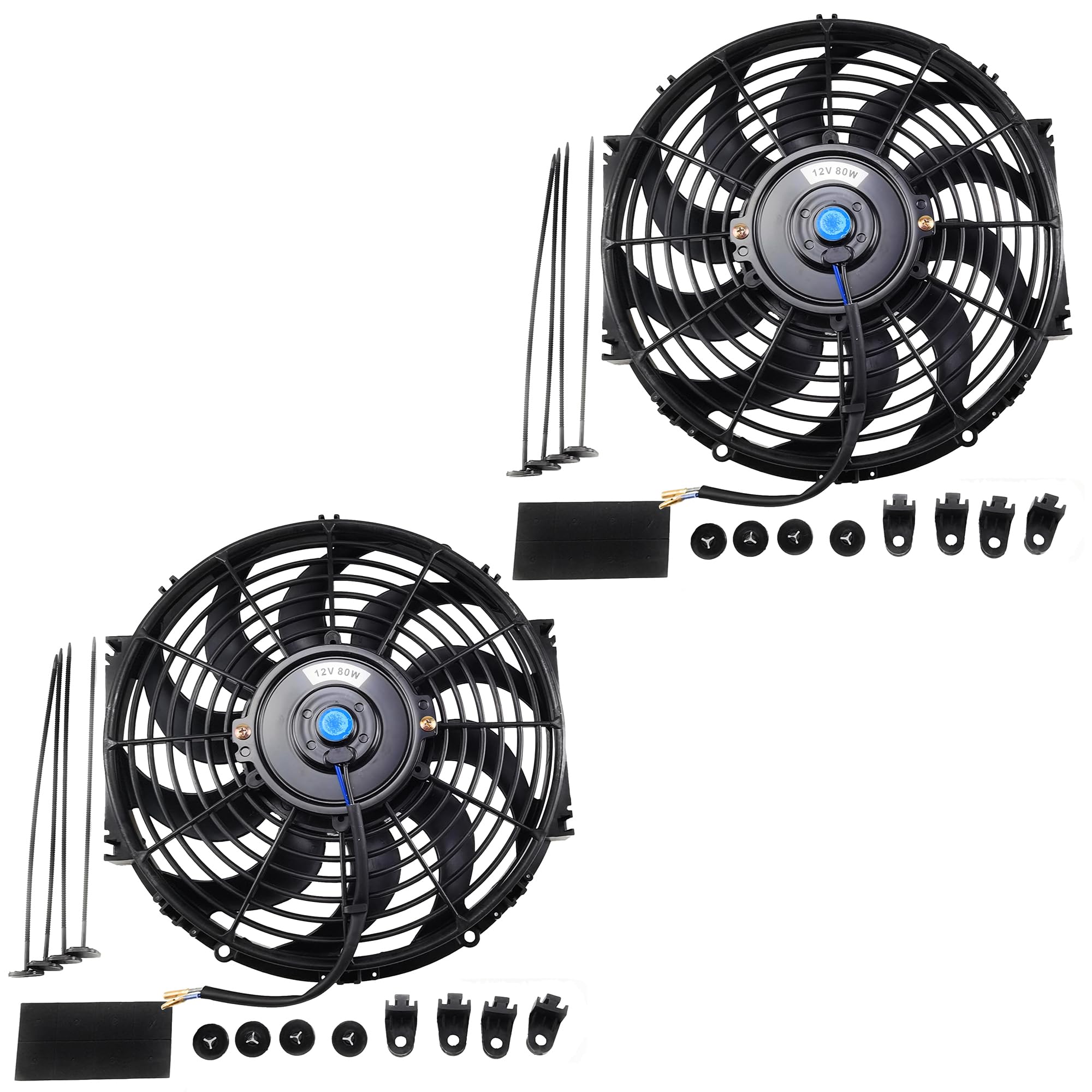 Ucreative Lot de 2 ventilateurs de radiateur électriques fins de 30,5 cm haute performance 12 V avec kit de montage universel