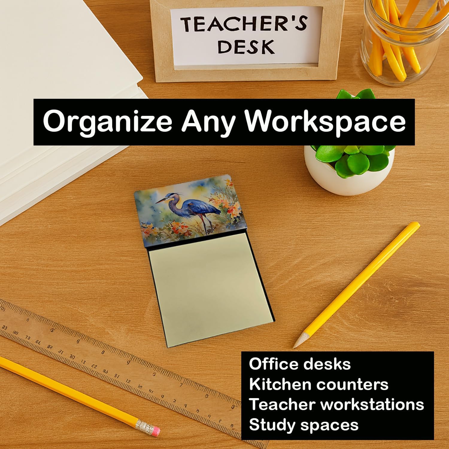 Caroline's Treasures Blue Heron Sticky Note Holder Refillable Dispenser Self-Sticky Note Pads, Memo Pads Blank Desk Accessories image 4