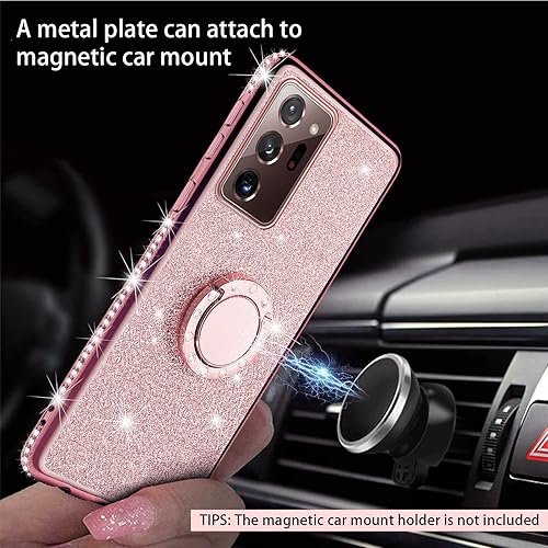 Miniatura 6 de Funda para Galaxy Note 20 Ultra con correa de cordón y soporte de anillo, bonita purpurina brillante para mujer, protección contra caídas a prueba