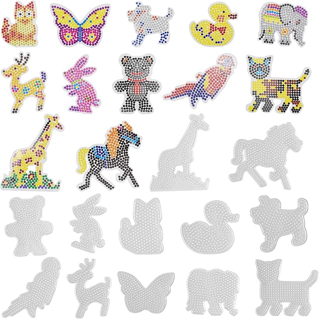 Cozlly 12PCS Fuse Beads Boards, Plastic Fuse Beads Pegboards, Clear Pegboards Kit with 12 Pattern Template Paper Cards, Animal Shape Beads Boards, Fuse Beads Template for Kids DIY Craft Supplies