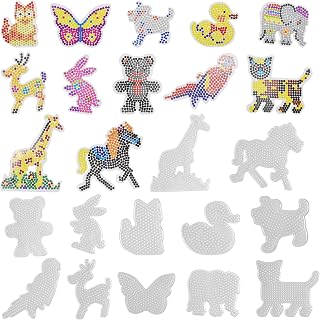 Cozlly 12PCS Fuse Beads Boards, Plastic Fuse Beads Pegboards, Clear Pegboards Kit with 12 Pattern Template Paper Cards, Animal Shape Beads Boards, Fuse Beads Template for Kids DIY Craft Supplies
