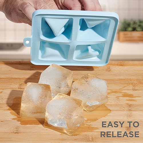 Miniatura 5 de COOK WITH COLOR Bandejas de silicona para cubitos de hielo, molde grande para hacer cubitos de hielo, cubos de hielo grandes con tapa para whisky,