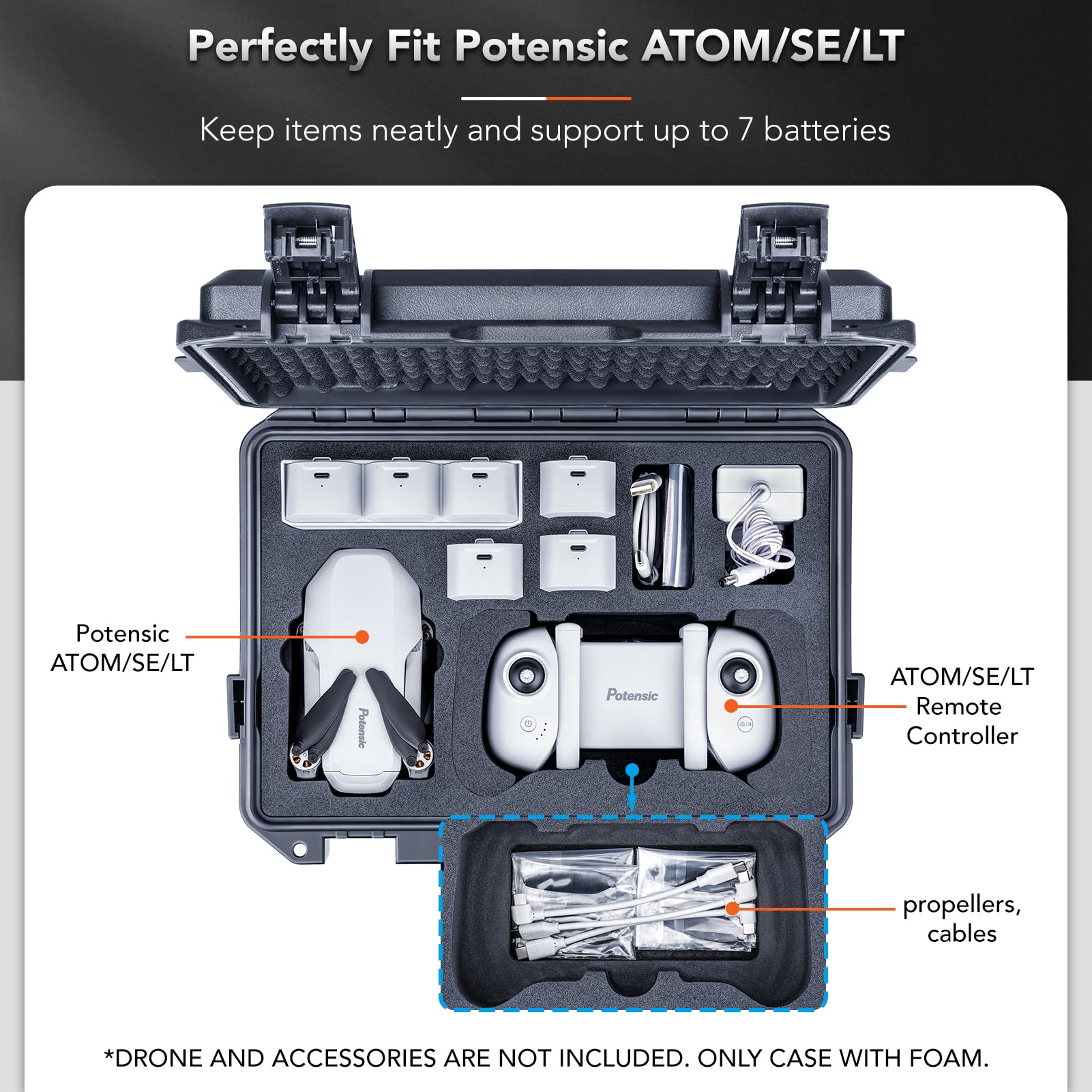 Lykus Titan AM100 Maletín/Maleta/Estuche/Case Impermeable para Potensic Atom 2/Atom 3-Axis/Atom SE/Atom LT Fly More Combo,Compatible con 7 baterías [Solo MALETÍN]