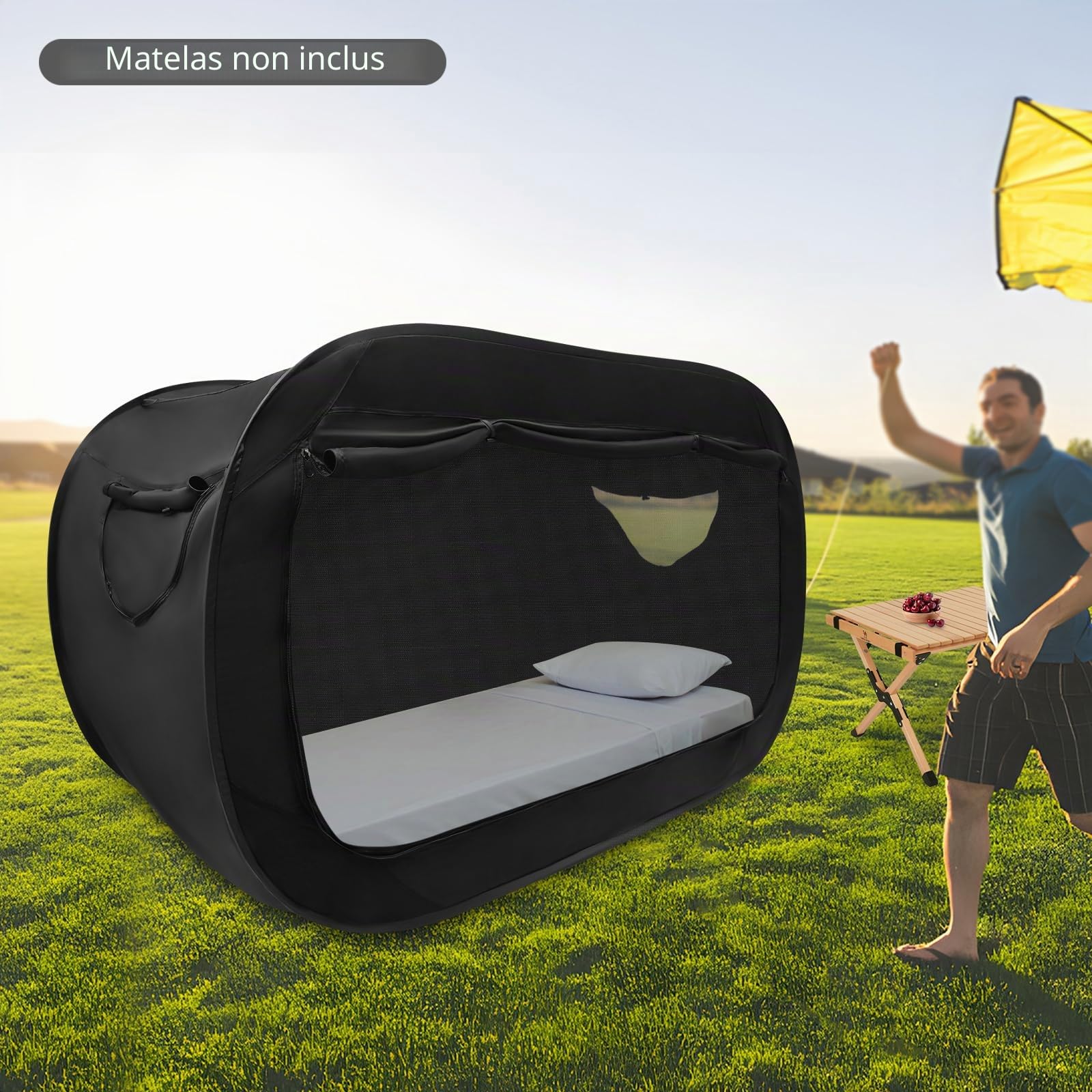 Tente de lit pop-up pliable et respirante - Pour adultes ou enfants - 190 x 90 x 100 cm - Noir