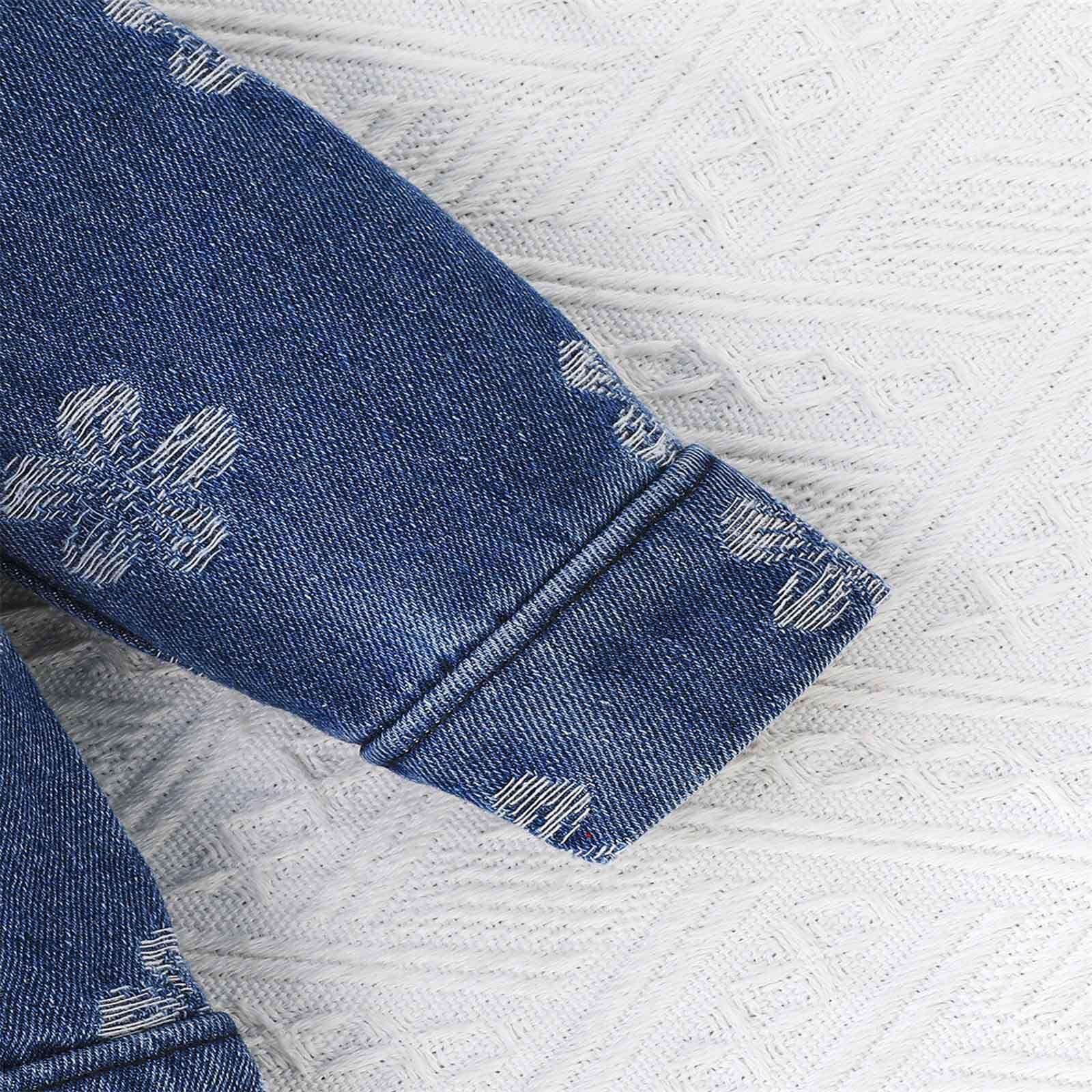 Generico Giacca Jean per Ragazze, Giacca Trucker di Base in Denim Invecchiato Abbottonatura Camicie di Jeans#5i12