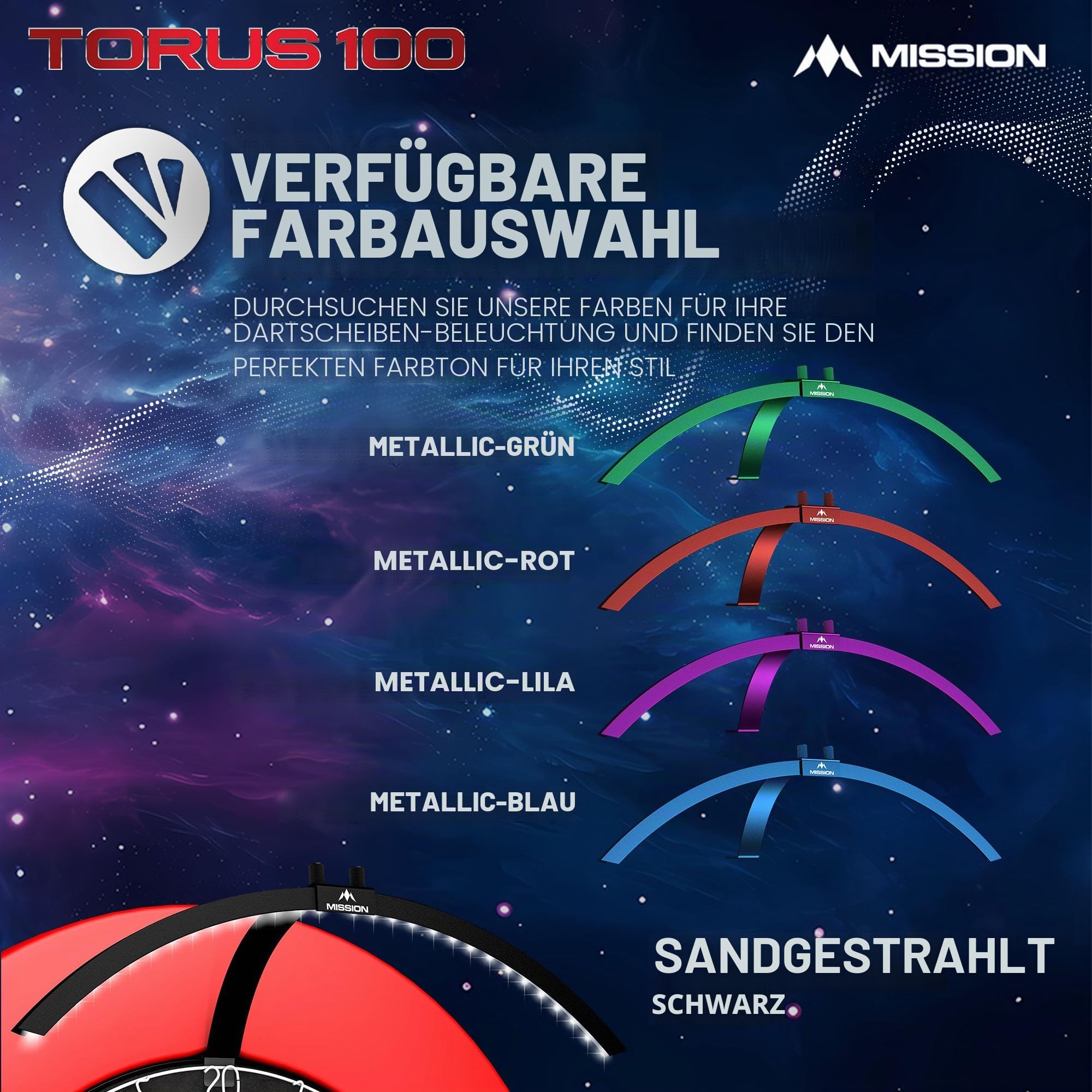 Mission Darts TOR100 Torus 100 | Dartscheibe LED klappbar tragbar Dartscheibe Reise Beleuchtungssystem