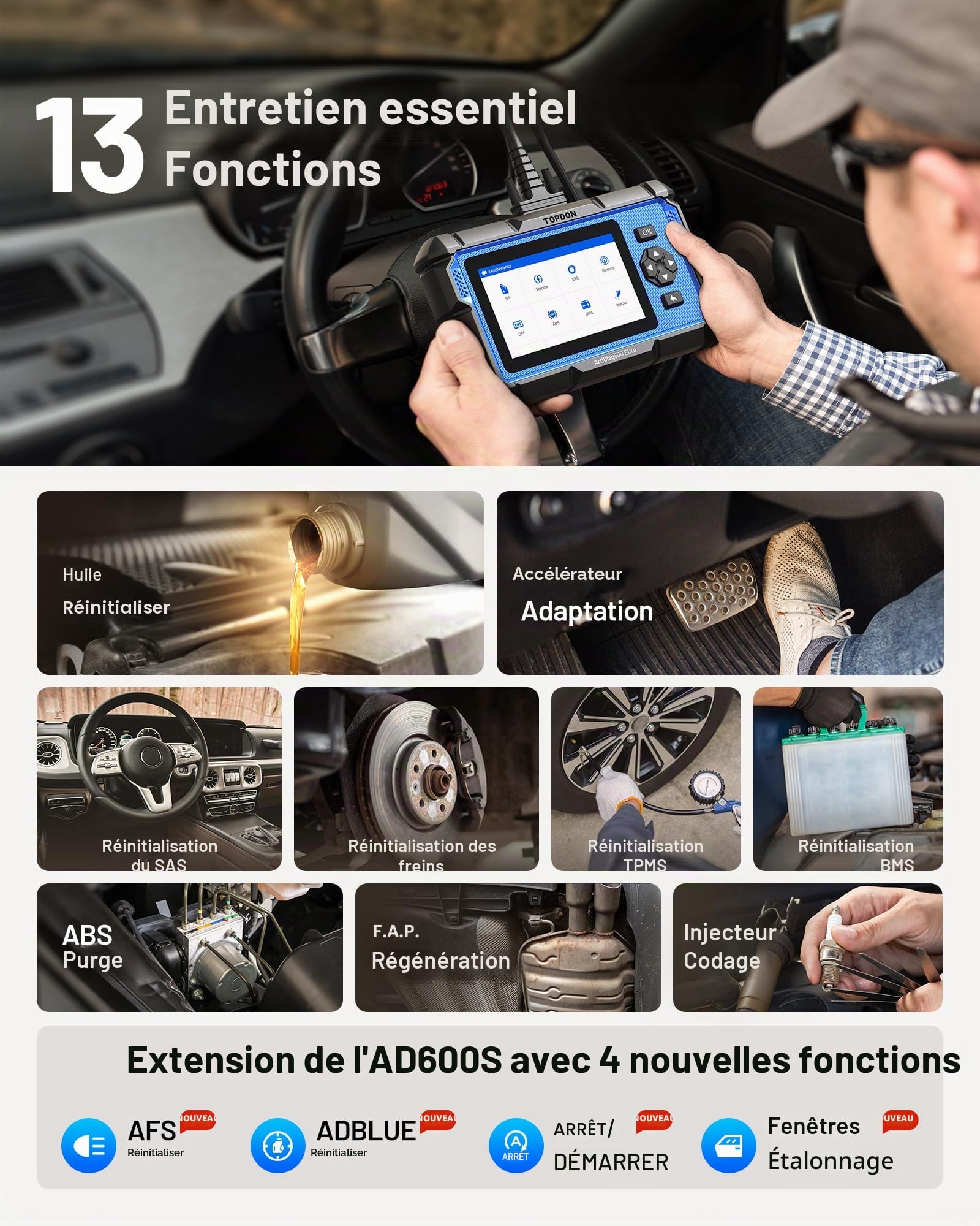 TOPDON Valise Diagnostic Auto AD600Elite de Systèmes Complet