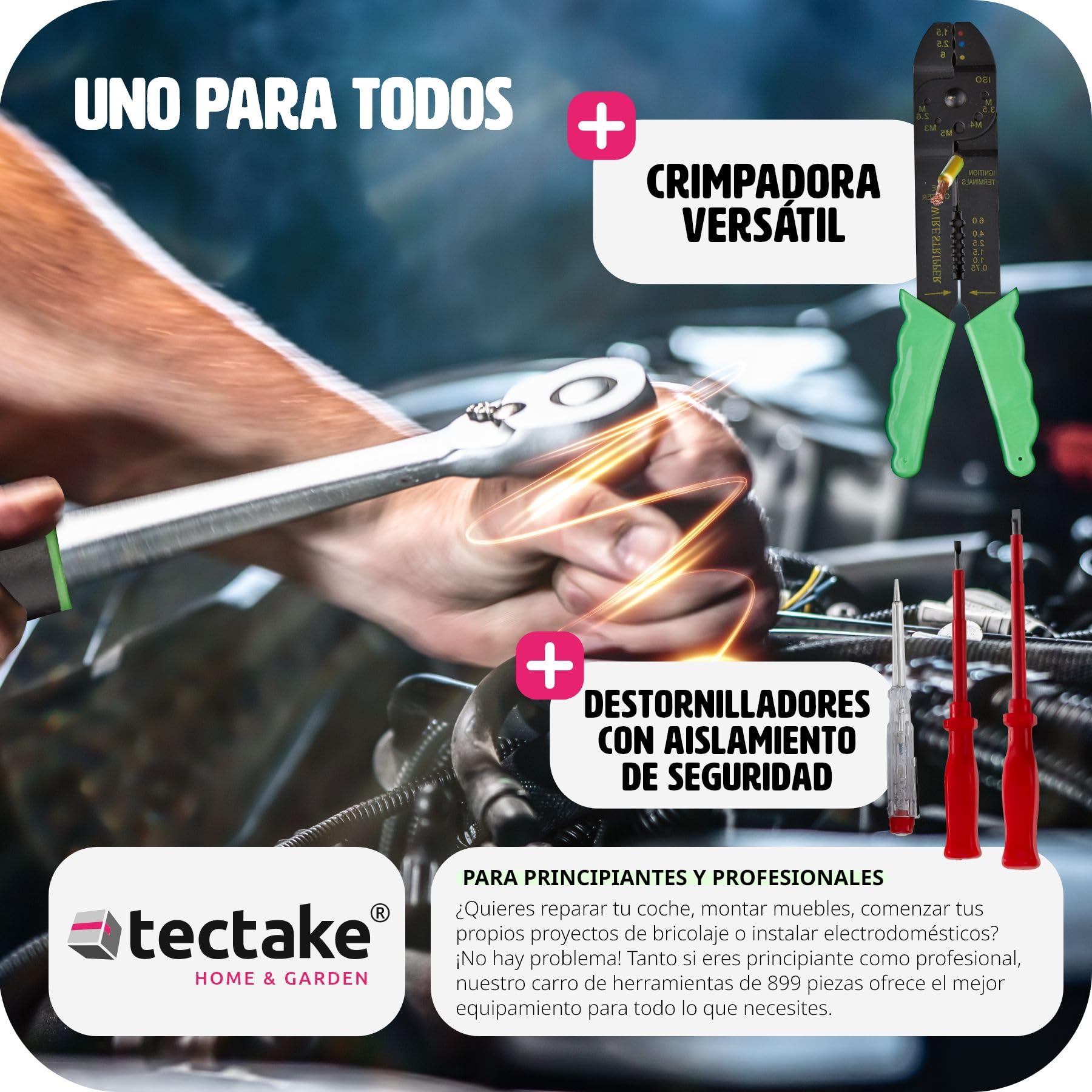 tectake® Maletín Herramientas Profesional con 899 Piezas, Carro Herramientas con Asa Telescópica, Caja Herramientas Completa con 4 Niveles, Carro de Herramientas Taller Mecánico, Bricolaje - negro