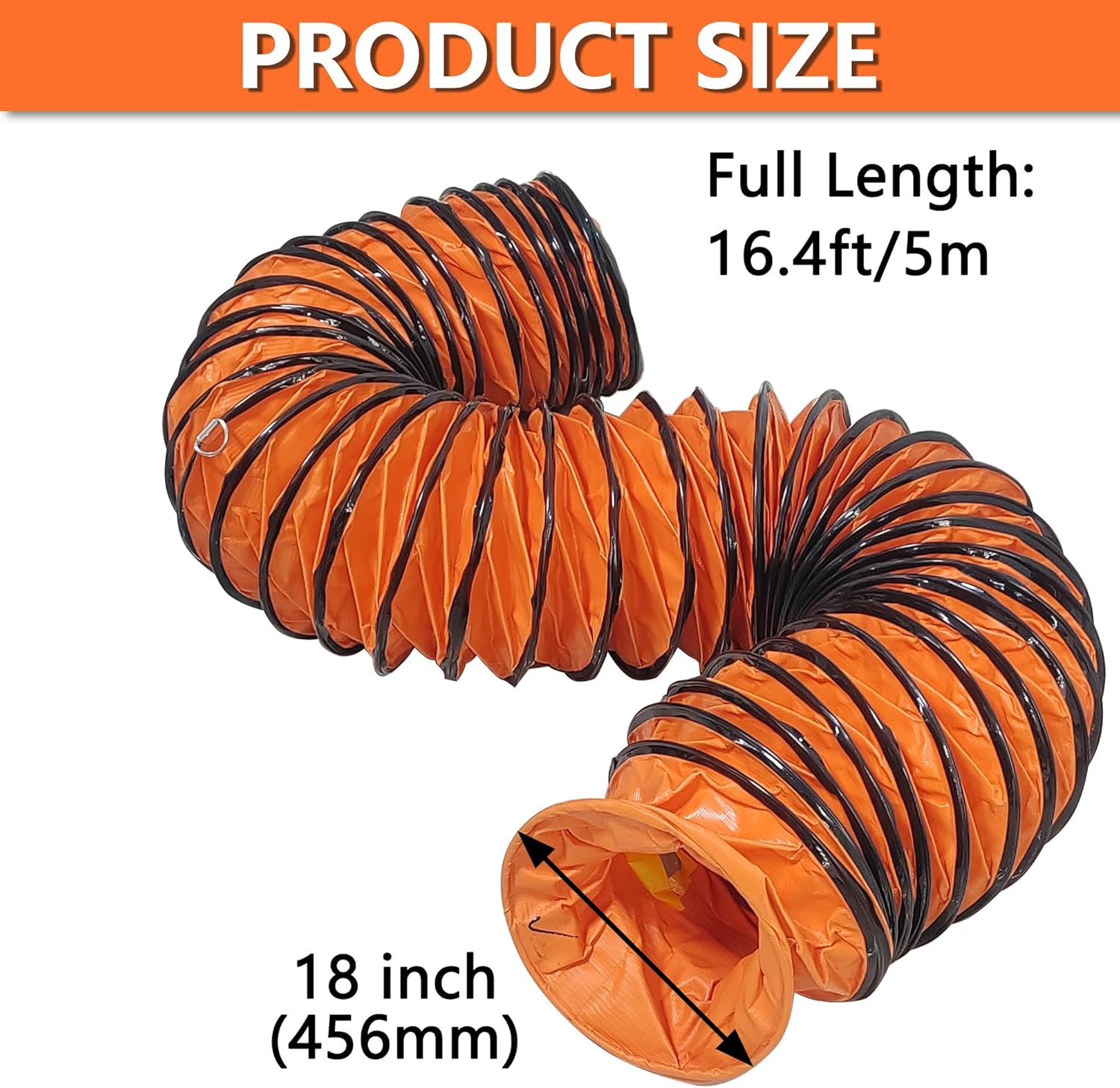 16FT Ducting Hose 18 Inch PVC Flexible Duct Hosing with Adjustable Rope for Utility Blower Exhaust Fan