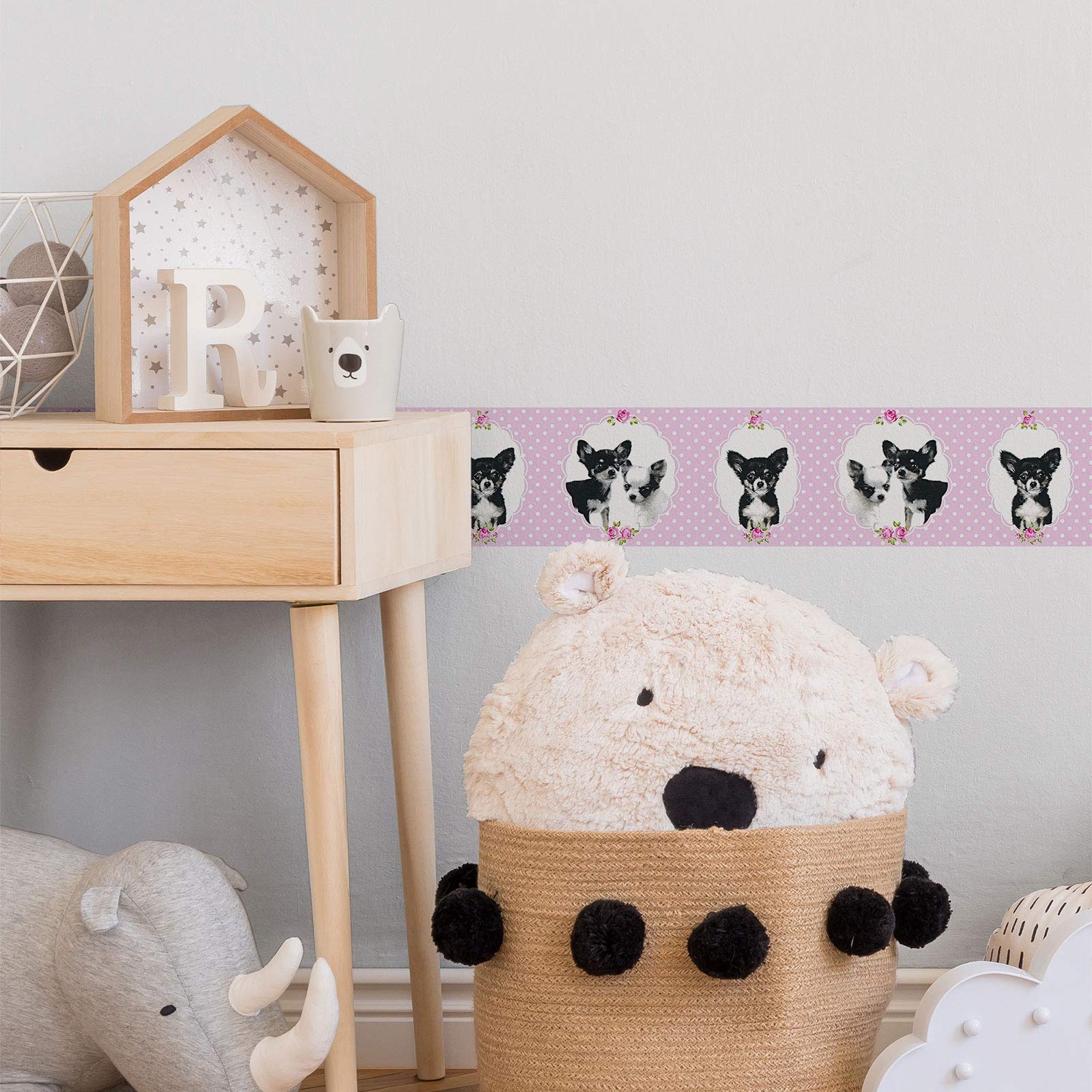 Animal Wallpaper for Kids Wallpaper Border Little Stars Non-Woven Wallpaper 5.00 m x 0.13 m Pink Black Made in Germany by Livingwalls 358502 35850-2 - Image 3