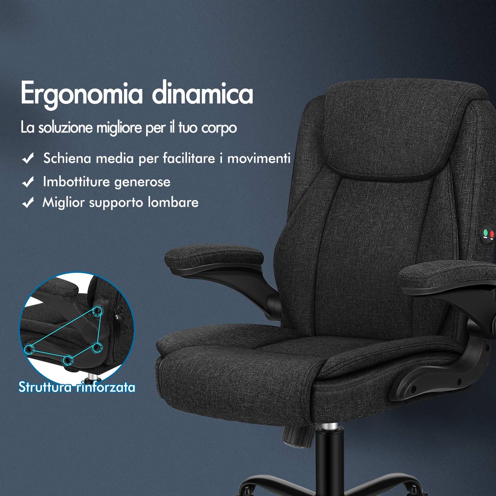 ALFORDSON Sedia da ufficio, sedia da ufficio ergonomica con supporto lombare, sedia da scrivania con braccioli e schienale, sedia con funzione massaggio, similpelle, altezza regolabile, Nero lucido
