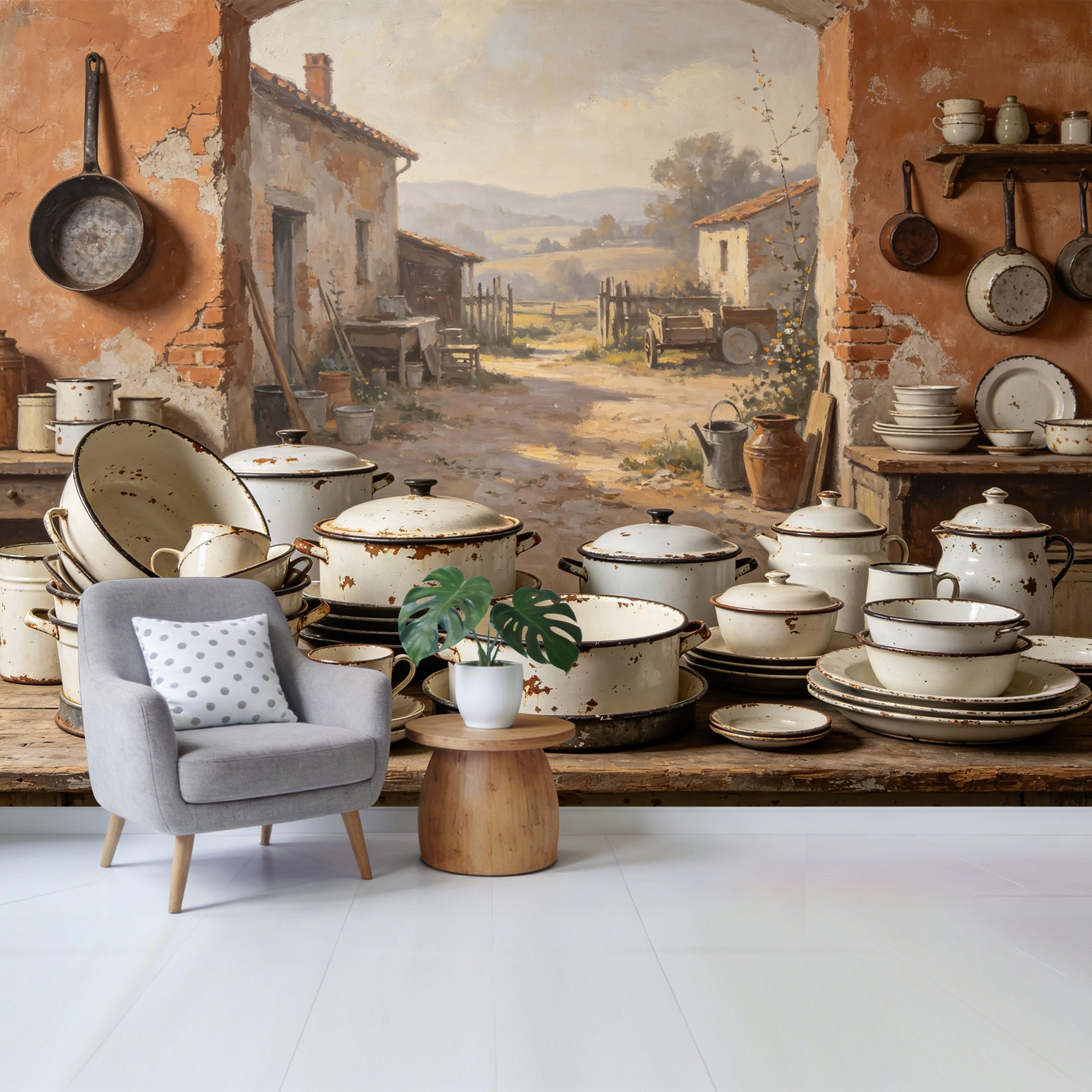 Qzlithotic Yq2605250864 Custom Size Wall Mural Rustic Farmhouse Kitchen Countryside Oil Painting Style Selfadhesive Wall Fabric Removable Wallpaper For Home Office Decor