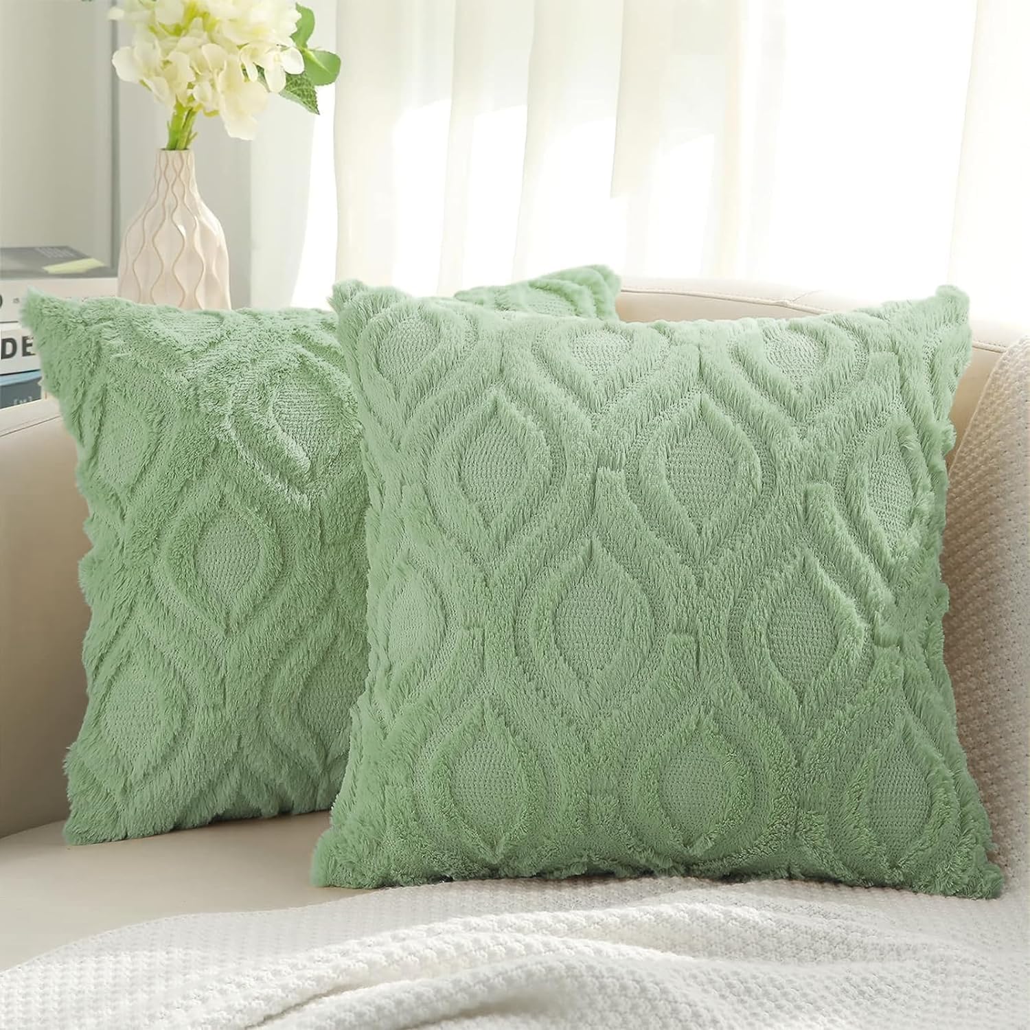 MIULEE Pack of 2 Decorative Soft Cordury Pillow Covers Sage