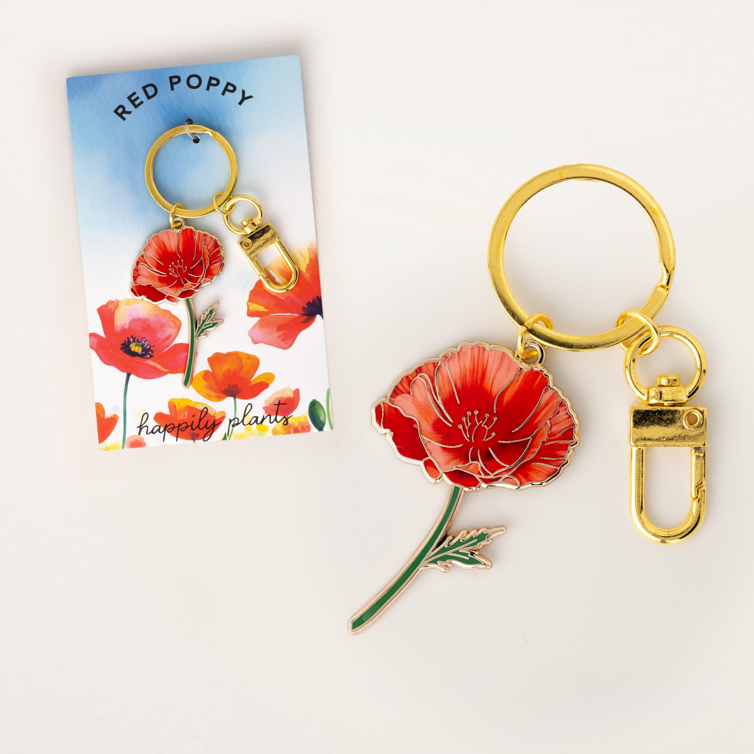 Red Poppy Keychain & Bag Charm – California Poppy Floral Accessory, Boho Gifts, August Birth Flower Keychain, Flower Gifts