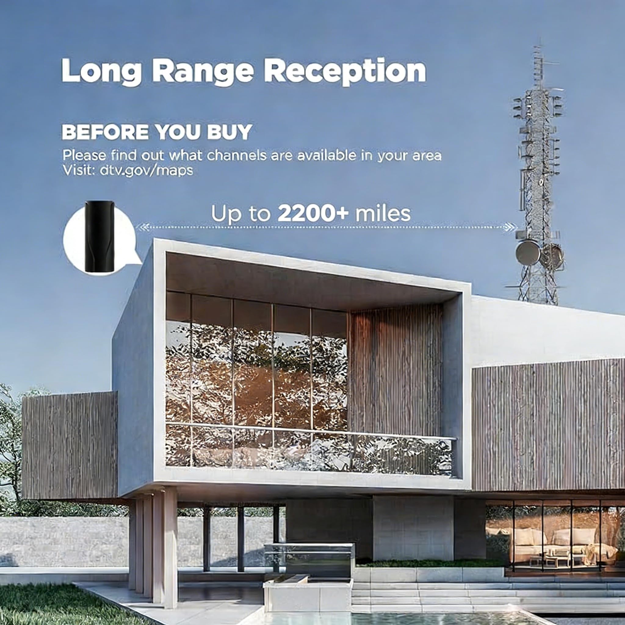 Antena de TV digital para interiores y exteriores, antena HD de largo alcance de 2200 millas para Smart TV y todos los televisores más antiguos para canales locales, soporta 4K 1080P con amplificador