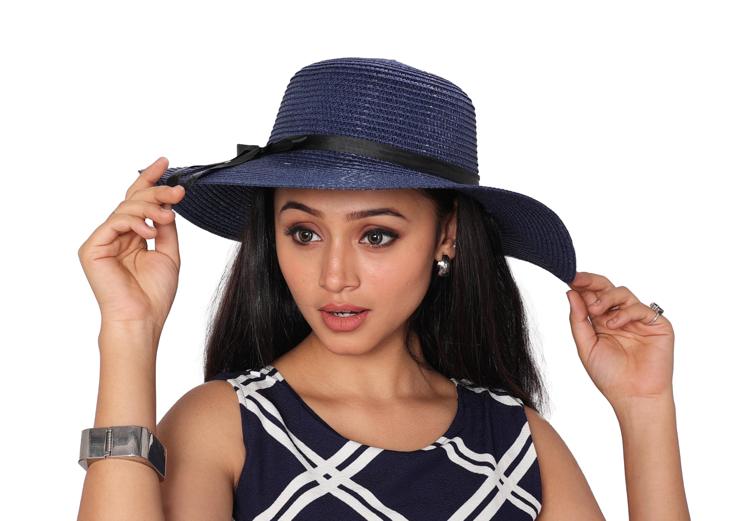 icw Women Foldable Wide Brim Bowknot Beach and Summer Straw Sun Hat caps for Girls UV Protection-picture-51