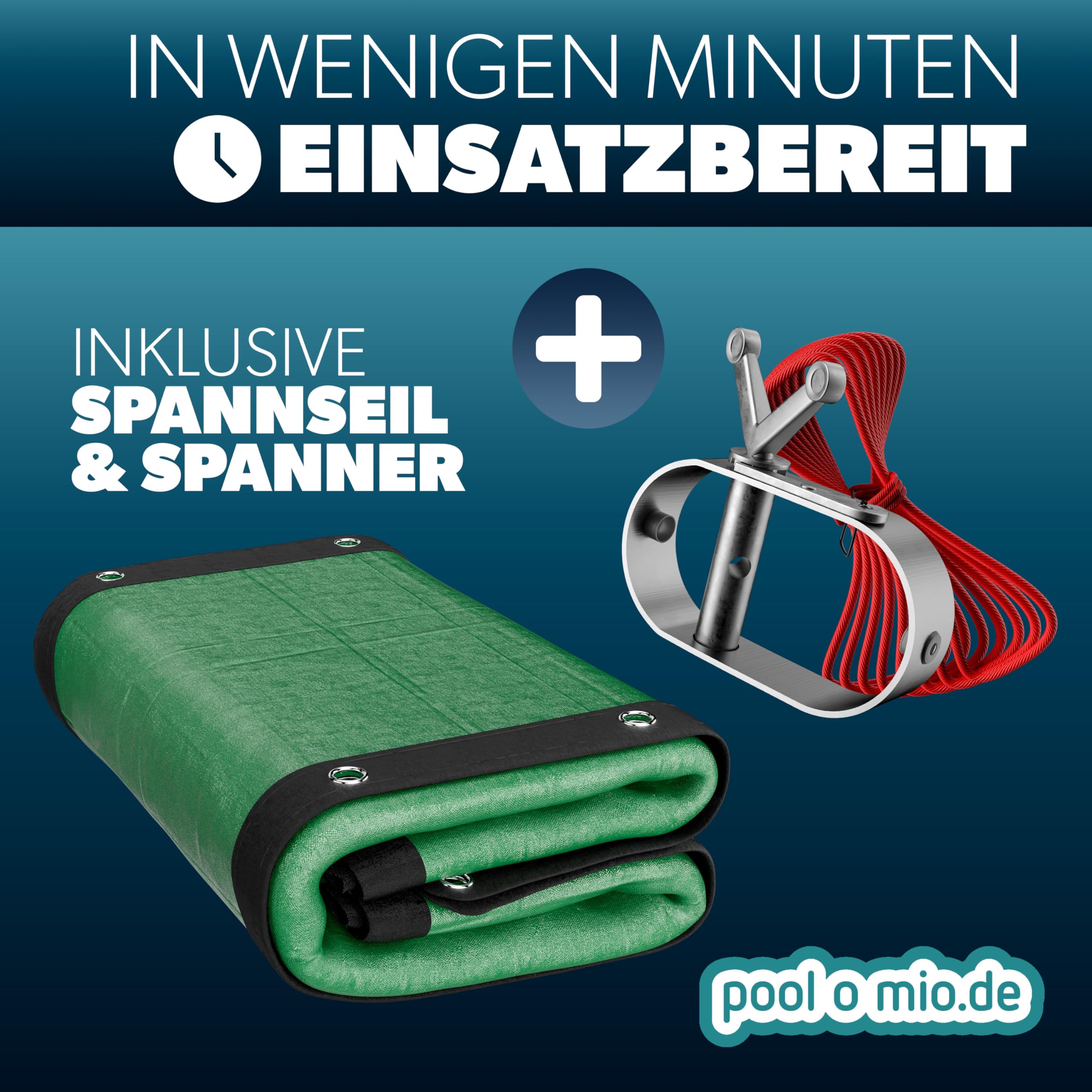 poolomio Poolabdeckung oval 630x360 cm 2in1 Solarplane & Winterabdeckung | Robuste, UV-beständige 110 g/m² PE-Poolplane – hemmt Algen, hält Blätter & Schmutz fern, inkl. Spannseil; Planenmaß 690x420
