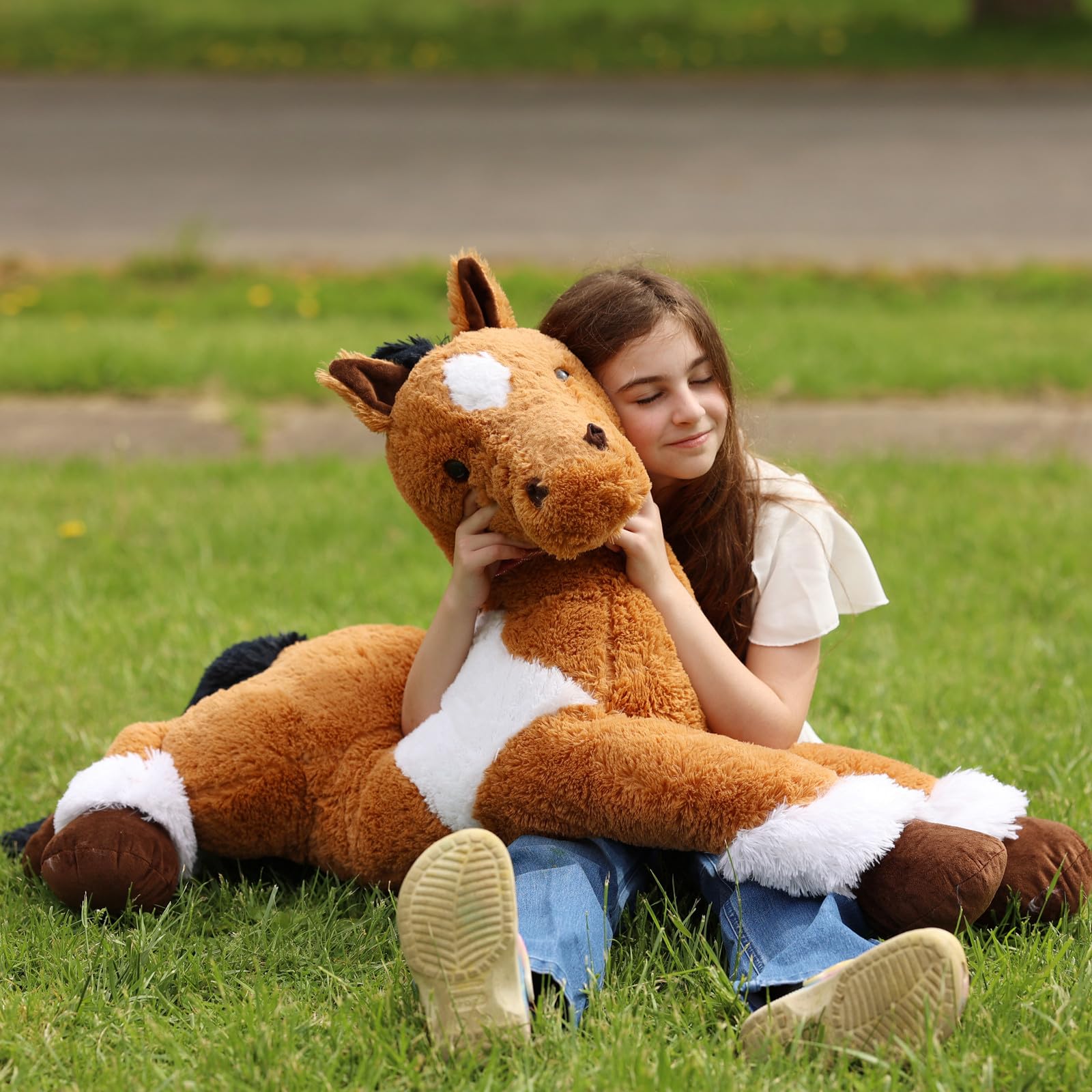 KERTA 47inches Giant Realistic Horse Stuffed Animals, 4ft Soft Horse Plush Hugging Pillow, Large Stuffed Pony Plush Toys Birthday Gift for Boys Girls 3