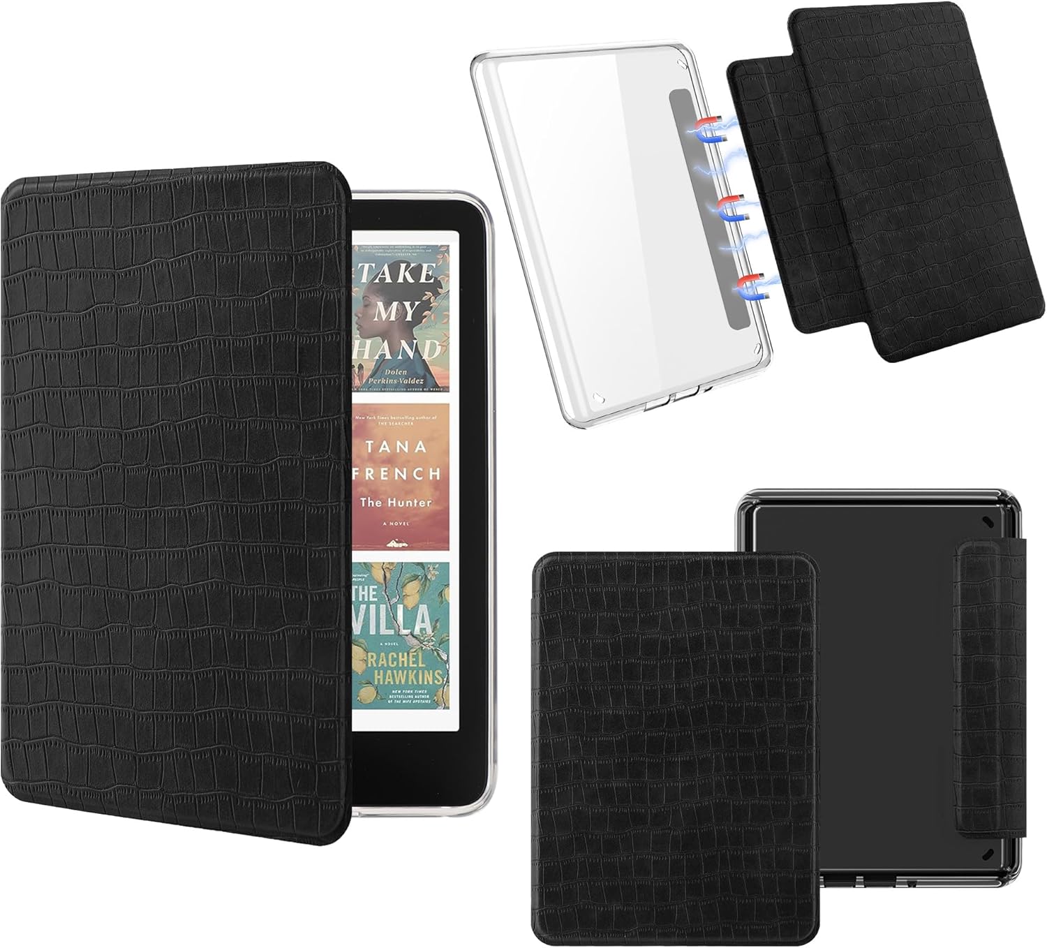 Magnetic Detachable Case for All-New 7" Kindle Paperwhite 12th Gen 2024, Light Slim PU Leather Cover Case with Auto Wake/Sleep, Pink, Crocodile Print