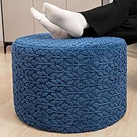 Poofieotto Round Pouf Ottoman 20x20x14 Inches Stuffed Footrest - Boho Navy Blue Poof Stool for Living Room Bedroom Decor