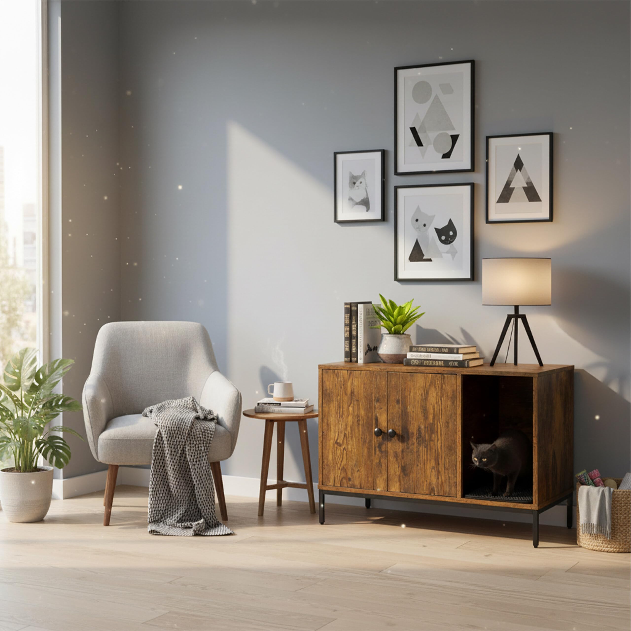 Relaxdays Szafka dla kota na kuwetę dla kota, z matą dla kotów, z wejściem, wys. x gł.: 55 x 80 x 50 cm, domek dla kotów, brązowy/czarny