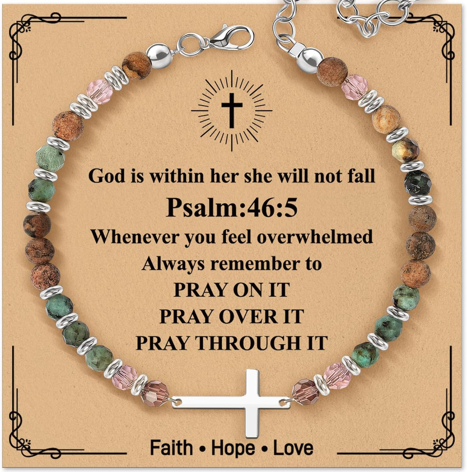 Cross Beaded Bracelet Gifts for Women: Christian Gifts for Women - Birthday Christmas Bracelet Gift for Friends Daughter Mom Sister in Christ Niece - Confirmation Baptism Easter Gift