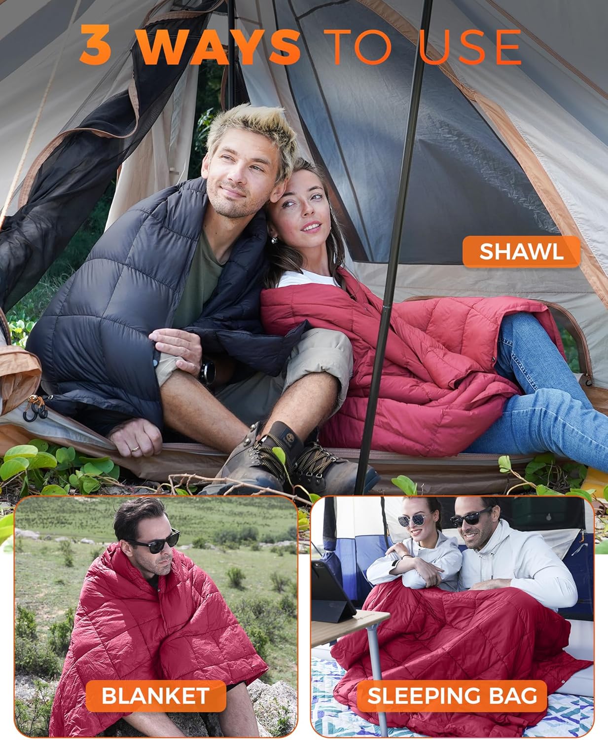 KingCamp Ultralight Camping Blanket, Packable Down Alternative Puffy Wearable Blankets Weatherproof Warm Package Quilt with Snap Buttons for Outdoor Hiking Travel Picnic Stadium (78.7" L x 56.7" W) - Image 5