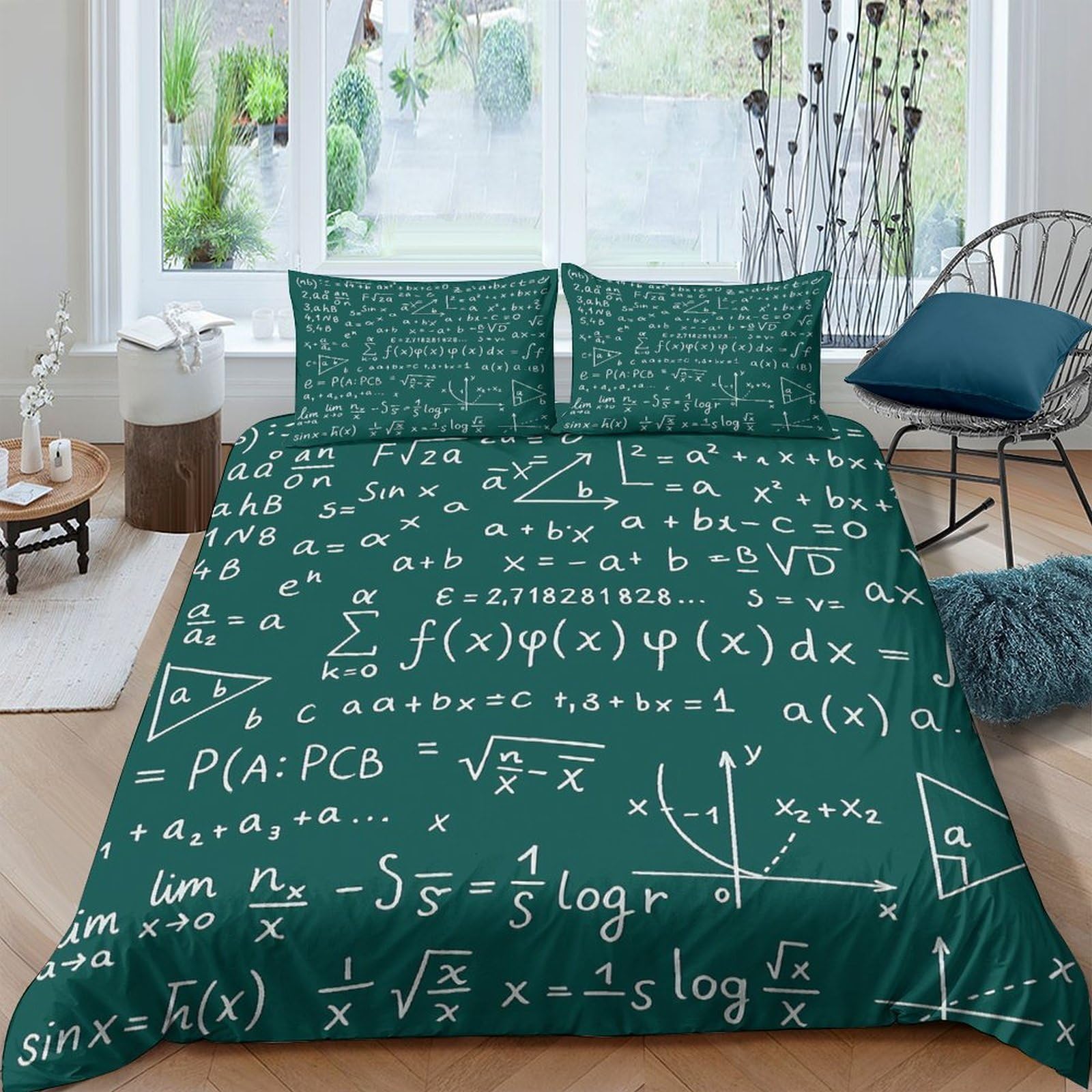 Ctjqhvkz Style-2 3D Printed Green Math Formula Fitted Sheet Microfiber Soft Breathable Science Equation Bed Cover For Bedroom Dorm Mattress Protection Decor Single（135X200cm）