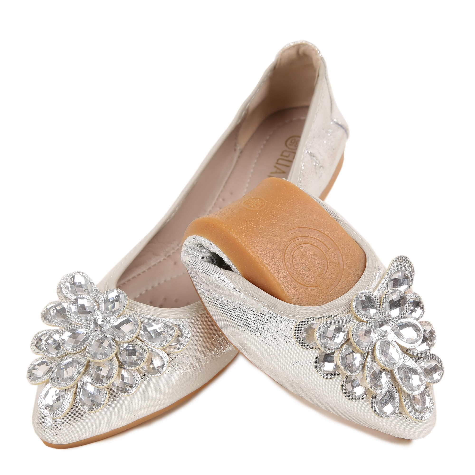 ZQKSEOHS Flats Shoes for Women Rhinestone Wedding Ballerina Shoes Foldable Sparkly Comfort Slip on Flat Dressy Flats