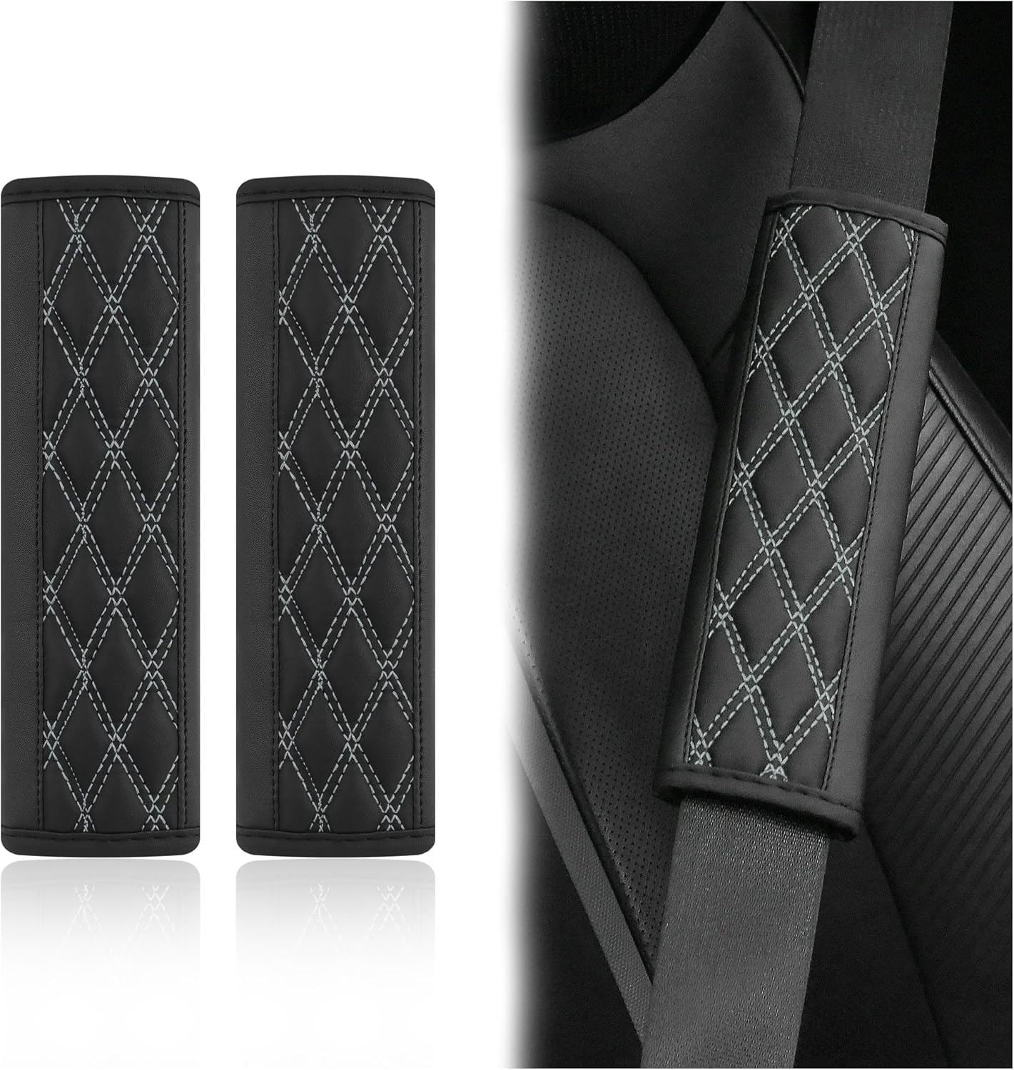 2PCS Car Seat Belt Cover Pads,Leather Seatbelt Covers Protect Shoulder and Neck Car Accessories Interior,Universal Car Seat Strap Pads Car Decorations for Most Cars Trucks (Black/Red)
