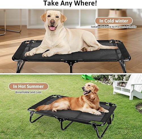 Miniatura 7 de Cama elevada plegable para perros, cama elevada para mascotas de 43 x 23 x 7 pulgadas, sin configuración, cama para perros al aire libre con malla