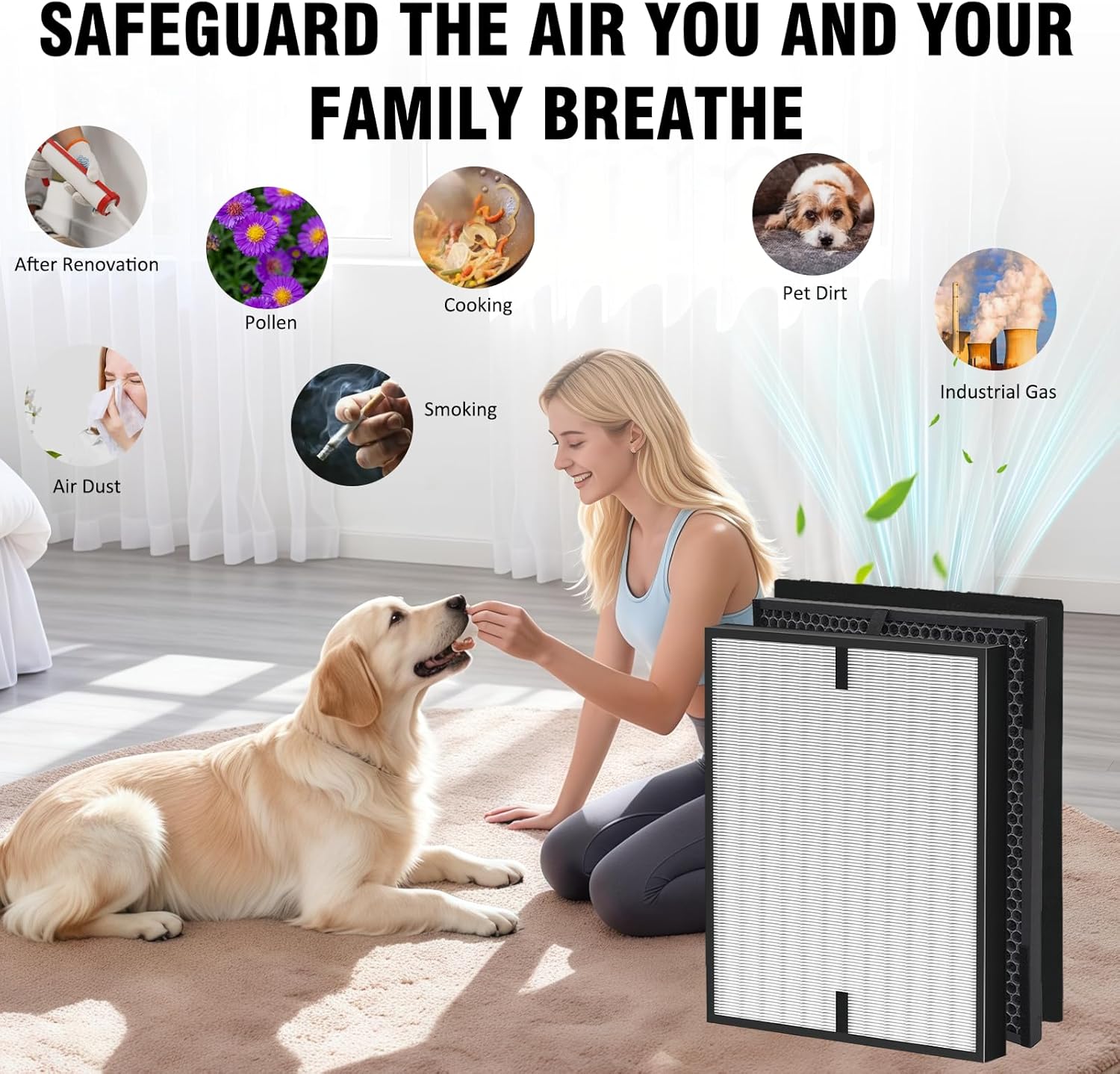 [14 Pack] AD3000 Air Replacement Filters, Compatible with Air Doctor 3000, 3000M, 3000Pro Air Purifier, Includes 2 High-Efficiency Air Filter + 2 Activated Carbon + 10 Premium Carbon Pre-Filters