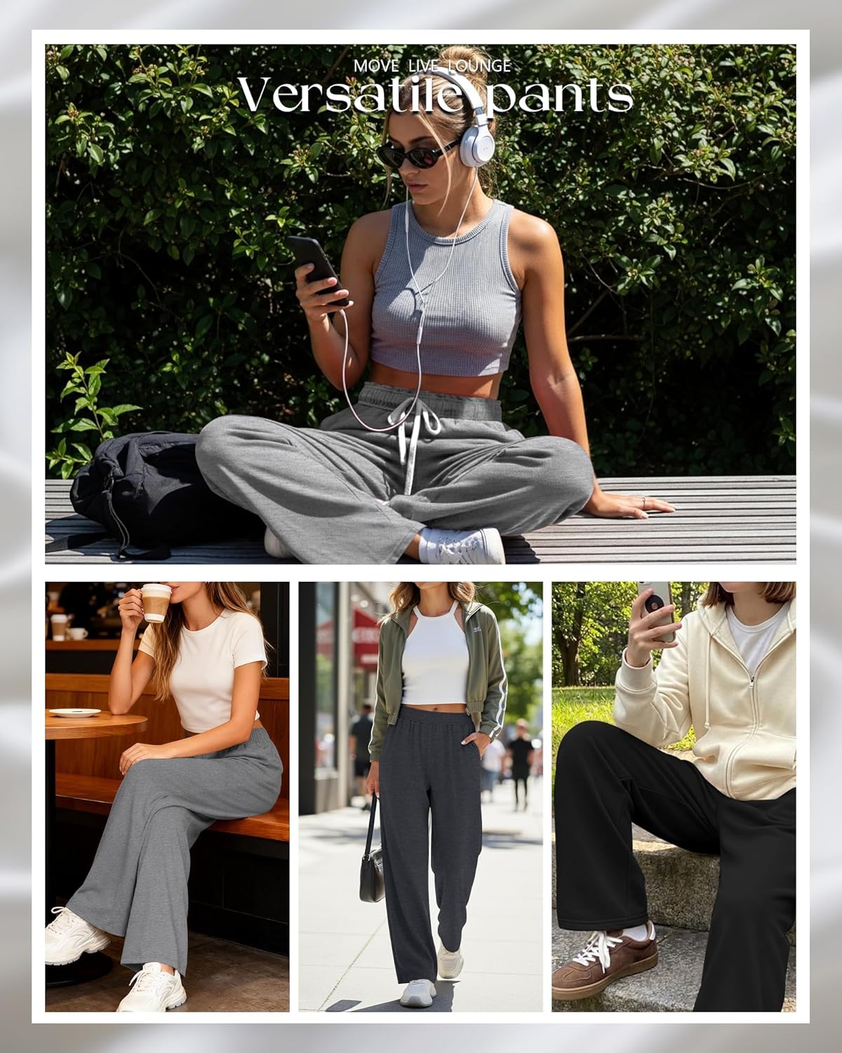 Neer 3 Pack Women's Lounge Pants Wide Leg Yoga Built in Drawstring High Waisted Casual Comfy Baggy Sweatpants with Pockets - Image 2