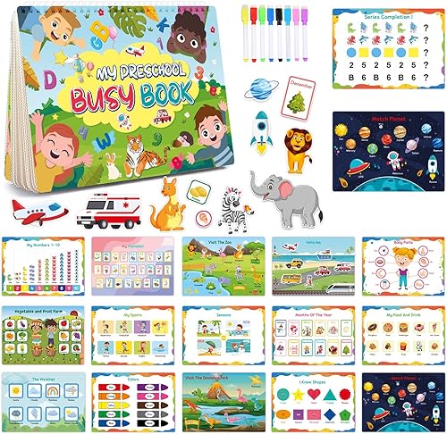 Tcthbc Libro ocupado para niños pequeños de 2 a 4 años, juguetes Montessori con 32 temas, actividades de aprendizaje preescolar preescolar, libro de