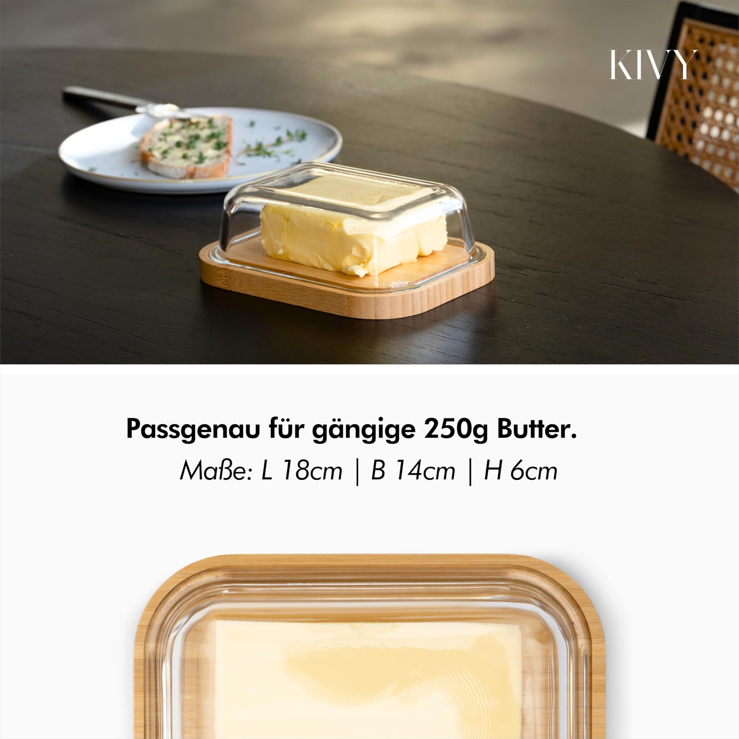 Portaburro In Vetro Con Coperchio Ermetico - Senza BPA, Legno FSC, Per 250g Di Burro - Foto 7