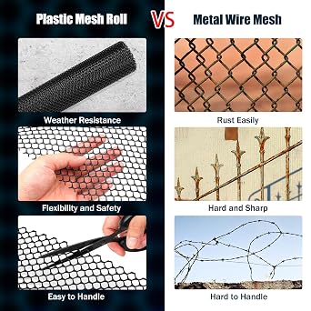 Chicken Wire Mesh Roll Plastic Mesh Fencing 8mm Hole Garden Fencing Mesh Fence Netting Poultry Breeding Netting Temporary Fencing for Yard Garden Balcony (Black, 40cm×5m)