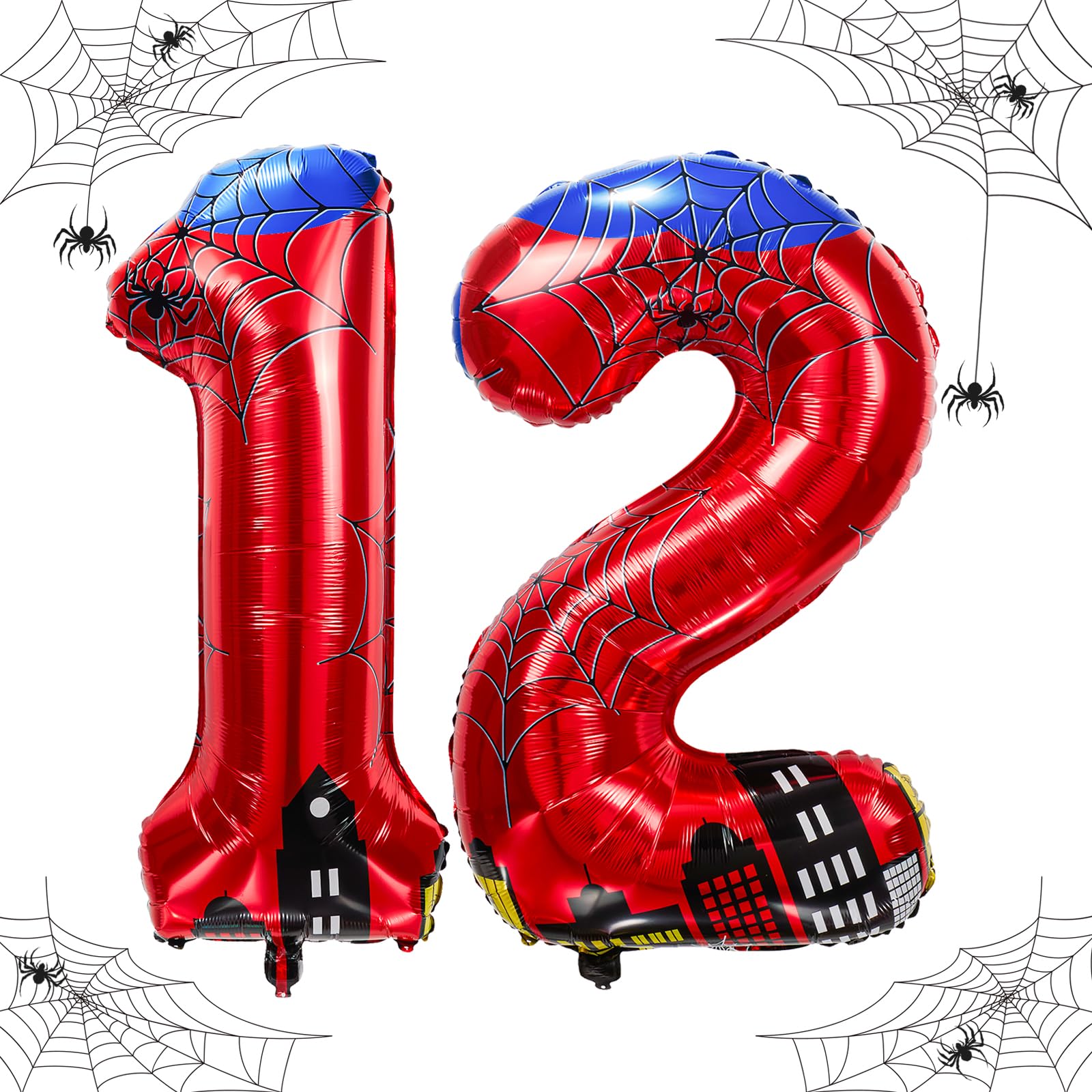 40 inch spider theme number foil balloons, children's party balloon supplies with classic numbers 1 to 9, birthday decoration supplies,number large balloons for spider theme parties (12)