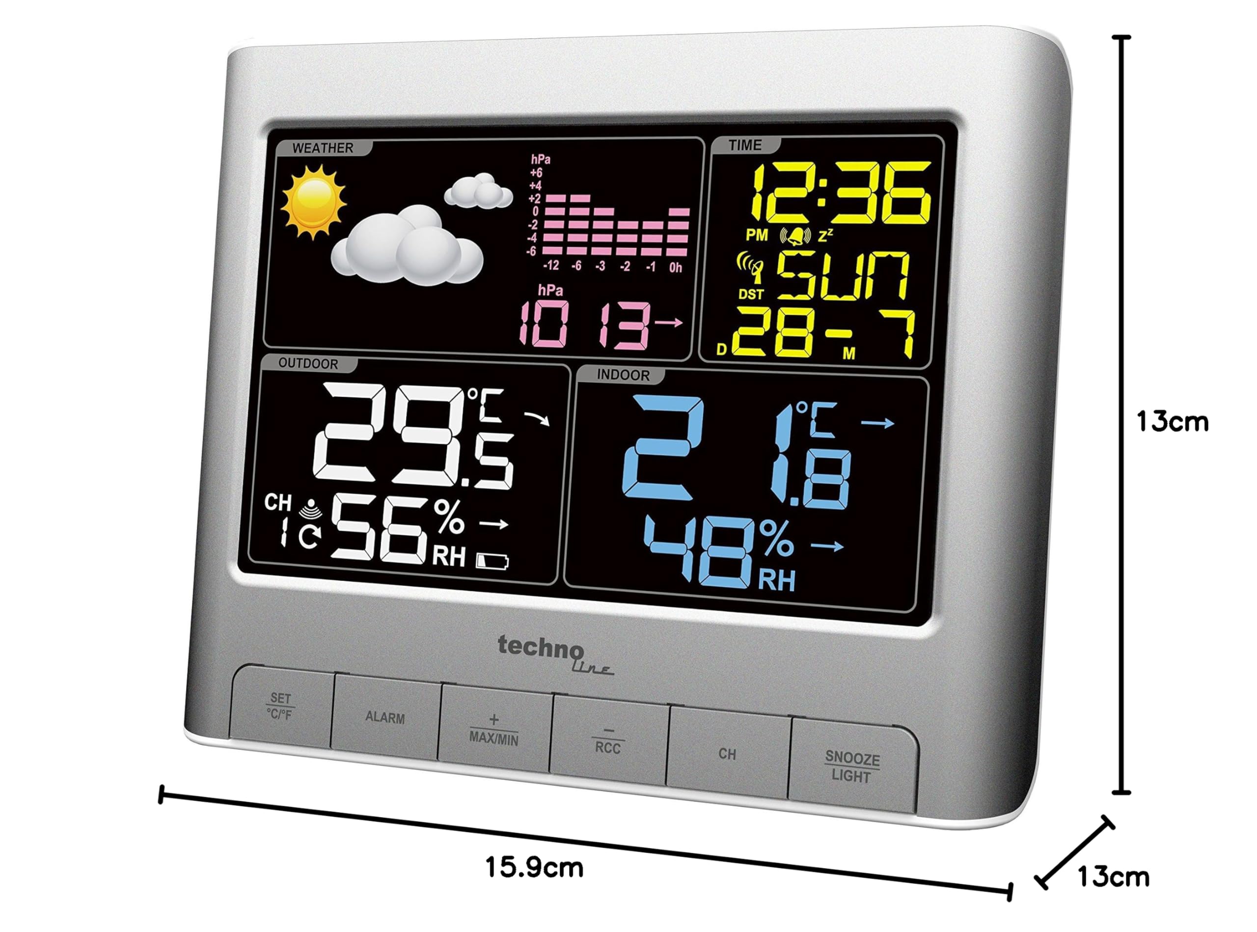 Technoline Funk-Profi-WETTERSTATION WS 6449 FARBDISPLAY Uhr INKL. SENDE NETZTEIL
