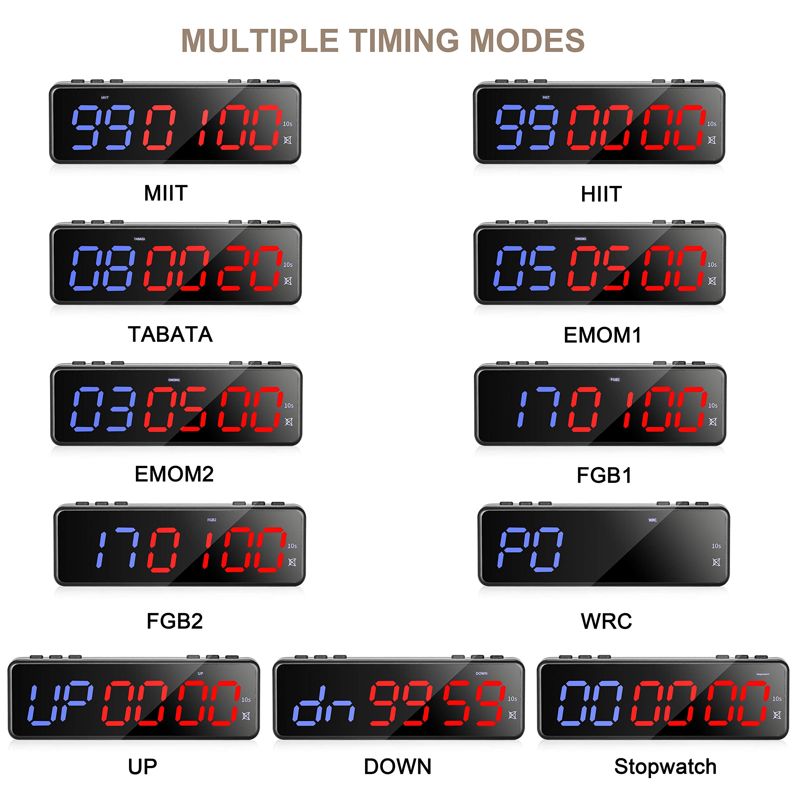 Timer a LED per allenamento e palestra, timer magnetico posteriore programmabile per allenamento fitness con telecomando, cronometro per TABATA FGB (blu+rosso+APP BT)