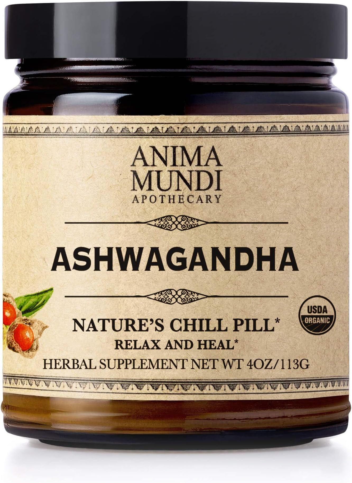 Anima Mundi Ashwagandha Powder - Organic Ashwagandha Root Powder Sourced from India - Commonly Known as Indian Ginseng Root Powder - Calming Herbal Supplement - Add to Tea, Coffee & More (4oz / 113g)
