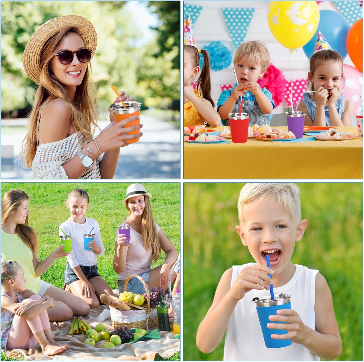 6pack Spill Proof Cups for Kids, 12oz Kids Cups with Straws and Lids Colorful Silicone Sleeves Spill Proof for Cold & Hot Drinks, Unbreakable Stainless Steel Water Tumblers (6) - Image 7