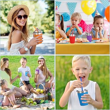 Pleasthome 6pack Çocuklar için Dökülmeye Dayanıklı Bardaklar, 12oz Pipet ve Kapaklı Çocuk Bardakları Renkli Silikon Kılıflar Soğuk ve Sıcak İçecekler için Dökülmeye Dayanıklı, Kırılmaz Paslanmaz Çelik