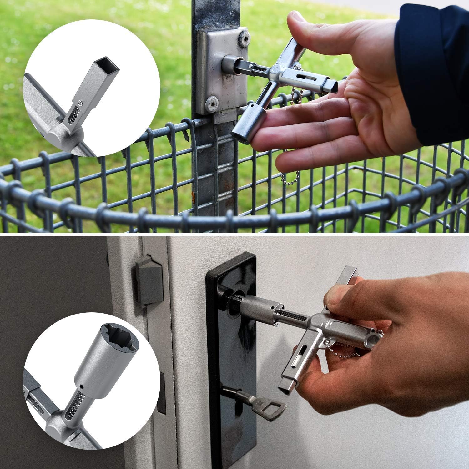 ABSINA xKey in use on a gate and a door