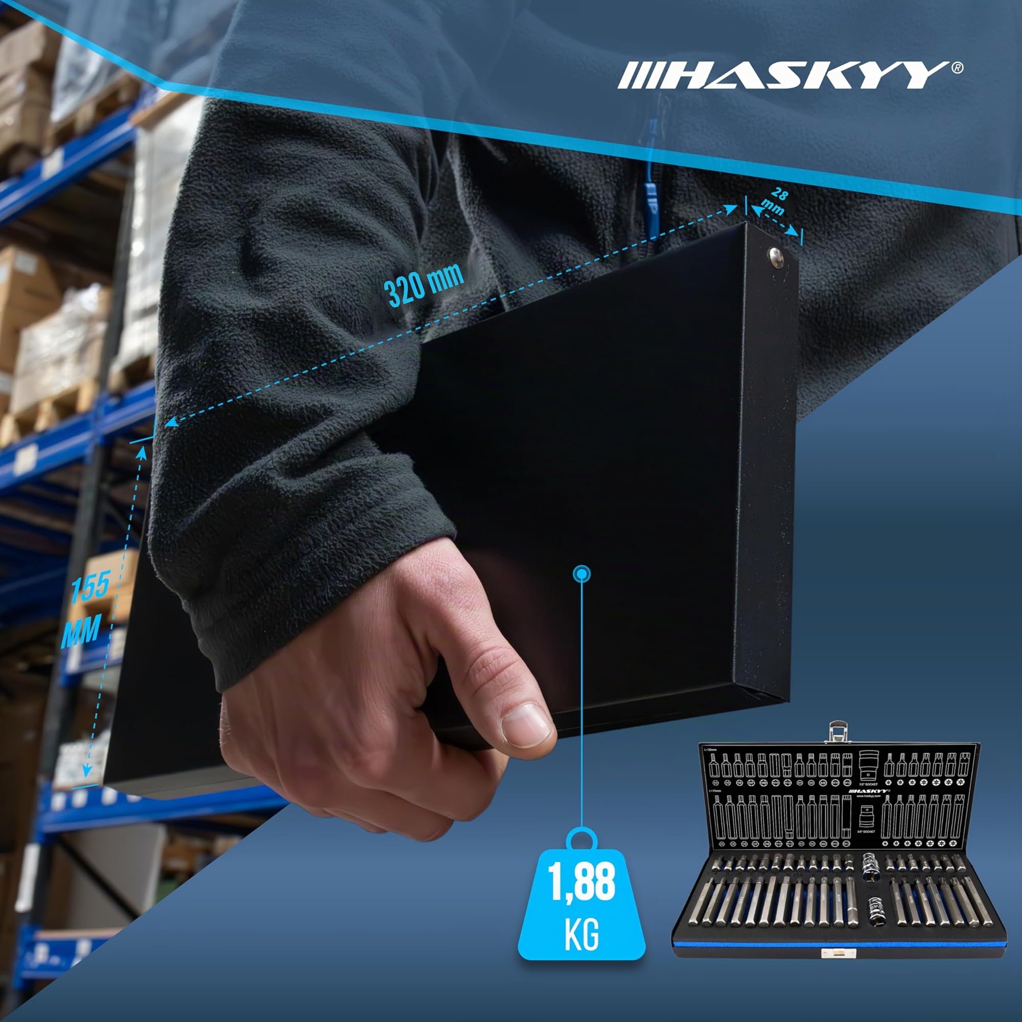 HASKYY XZN - Lot de 40 douilles hexagonales - Torx à dents multiples - Torx : T20, T25, T30, T40, T45, T50, T55 - XZN : M5, M6, M8, M10, M12 - Six pans creux : 4, 5, 6, 7, 8, 10, 12 mm