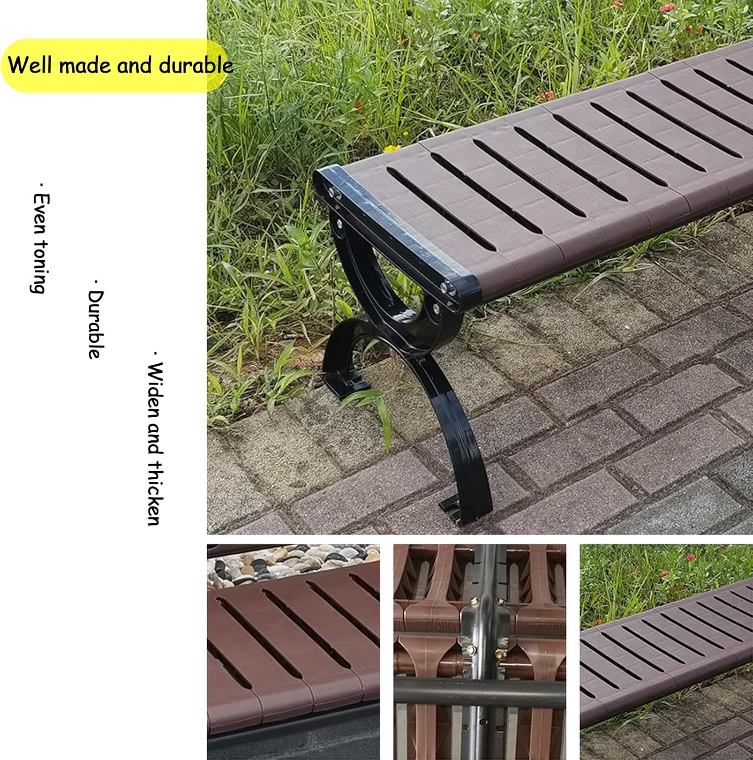 Outdoor Plastic Wood Bench, Curved Chair Leg Design Bench Park， with Curved Backrest and Armrest, Two Styles Available, for Patio, Porch or Balcony (Color : A Yellow, Size : 47.2in/120cm)