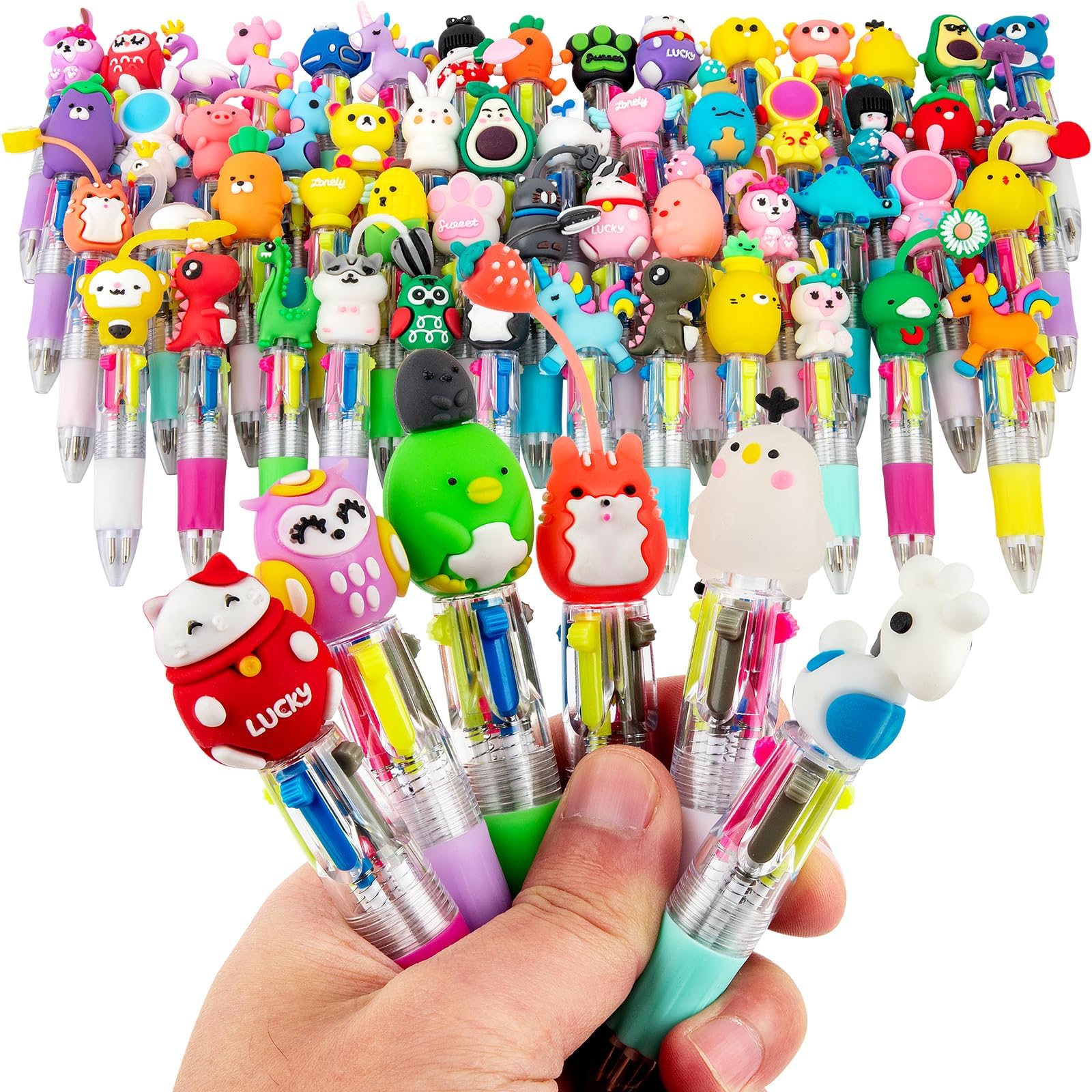 HNSYYF 60-Pack Multicolor Pen in One - Cute Pens for Kids - 4-in-1 Ballpoint Pens, Perfect for Birthday & Children's Party Favors, Classroom Prizes & School Supplies