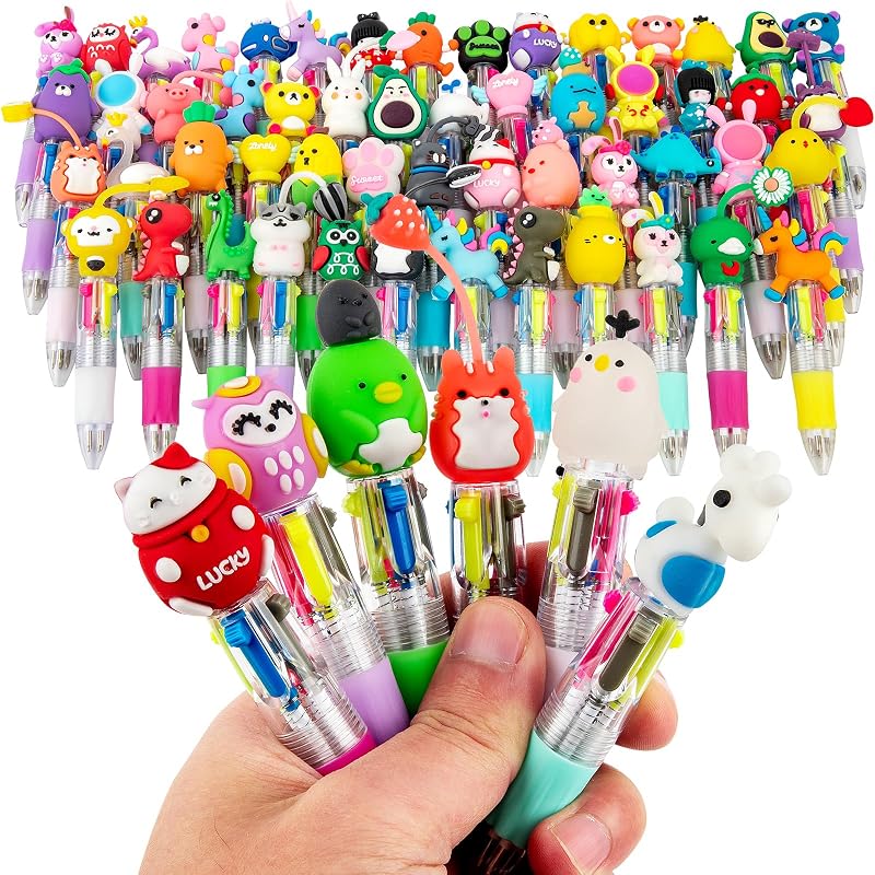 HNSYYF 60-Pack Multicolor Pen in One - Cute Pens for Kids - 4-in-1 Ballpoint Pens, Perfect for Birthday & Children's Party Favors, Classroom Prizes & School Supplies