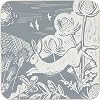Cork Backed Coasters with Hare Design, Set of 4, Grey and Cream Botanical Print