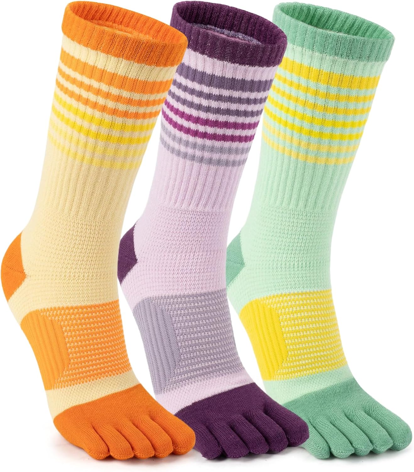 Crew Toe Sock, Ankle Sock for Women, Arch Support, Running Five-Toe Design, 3 pairs